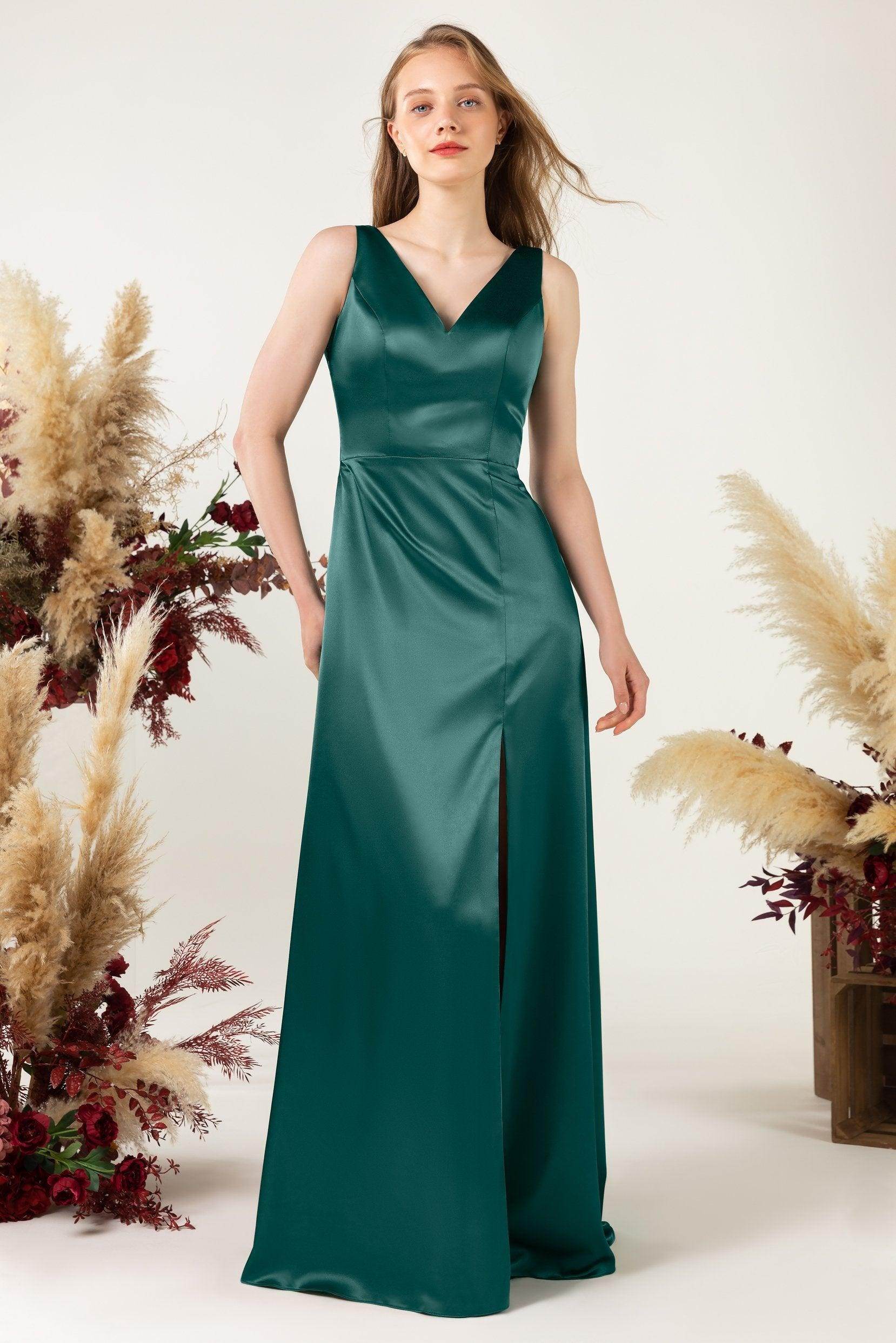 Sheath Sweep Luxe Satin Bridesmaid Dress Formal Dresses CB0502 - COCOMELODY