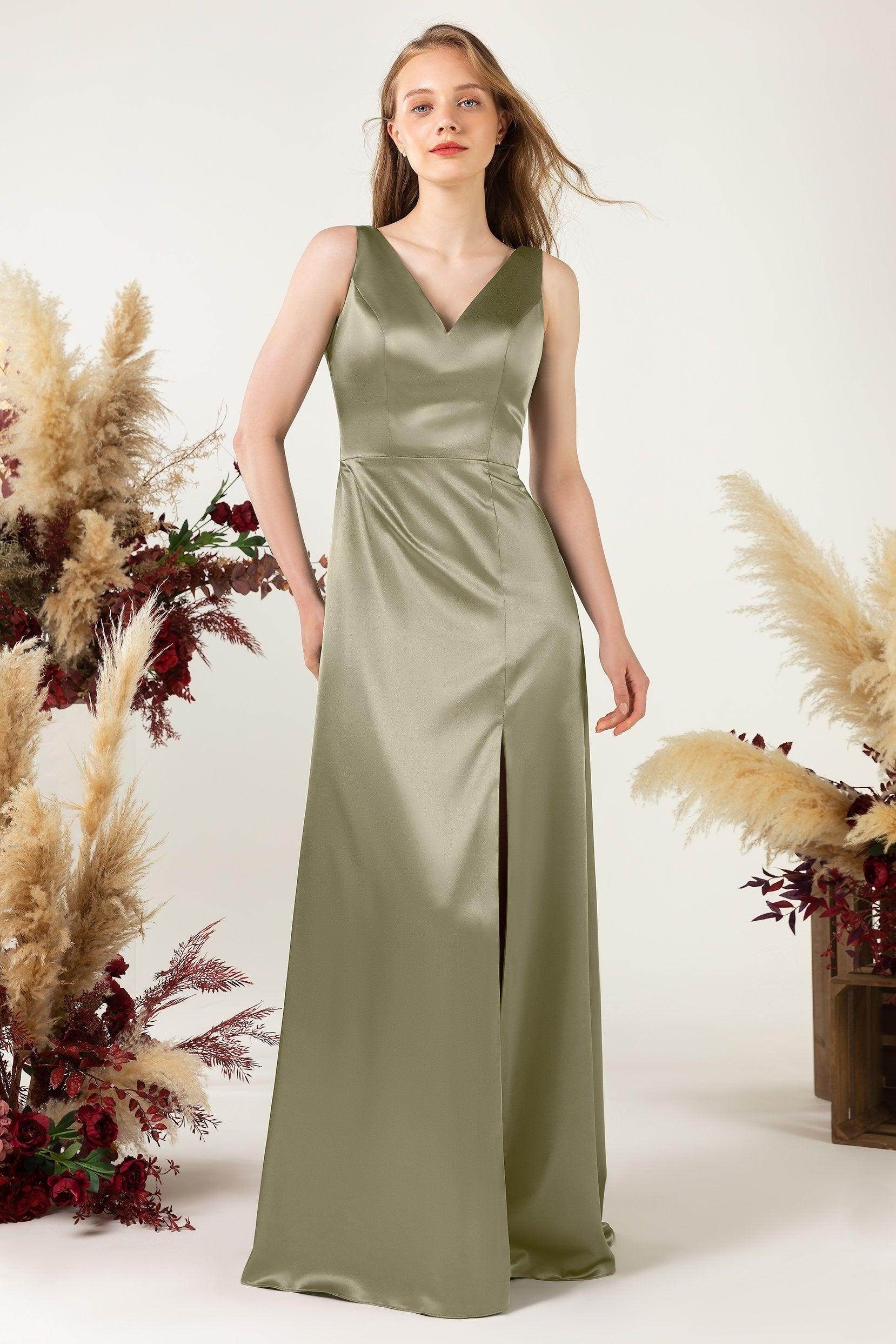 Sheath Sweep Luxe Satin Bridesmaid Dress Formal Dresses CB0502 - COCOMELODY