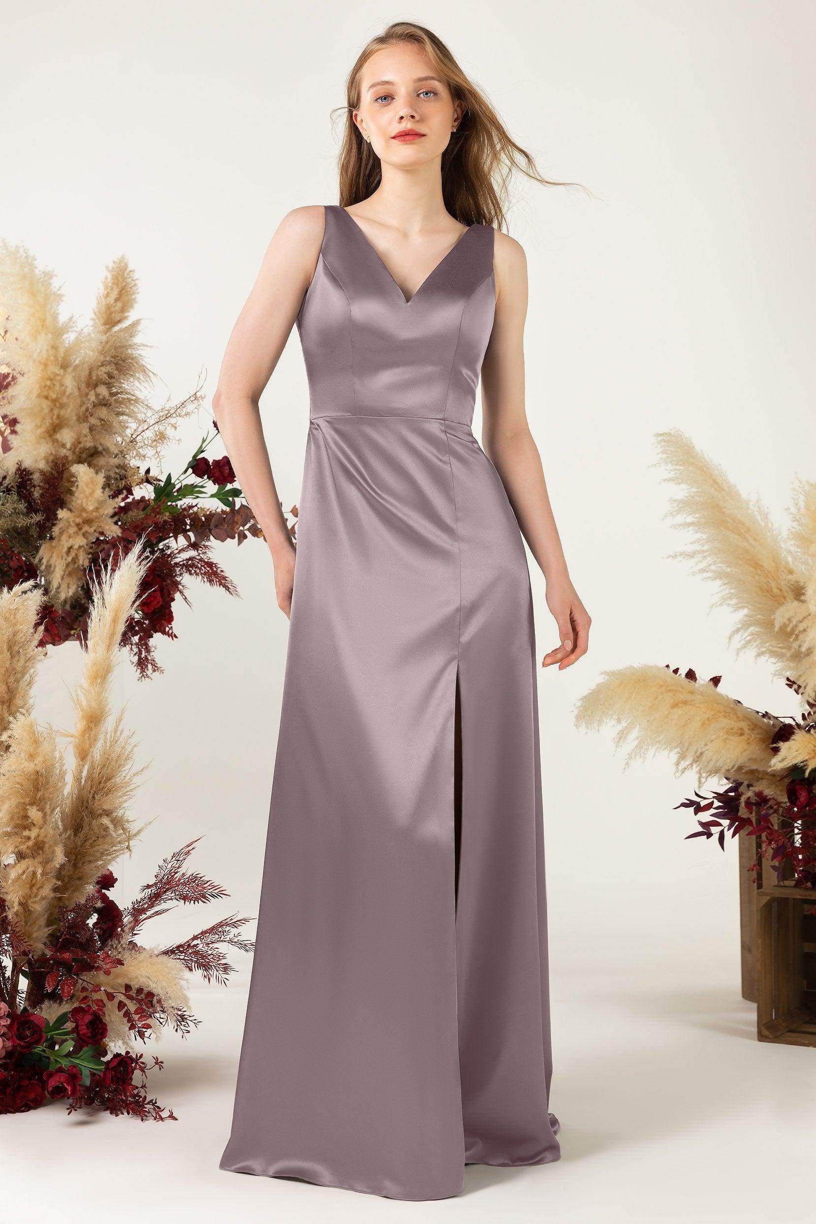 Sheath Sweep Luxe Satin Bridesmaid Dress Formal Dresses CB0502 - COCOMELODY