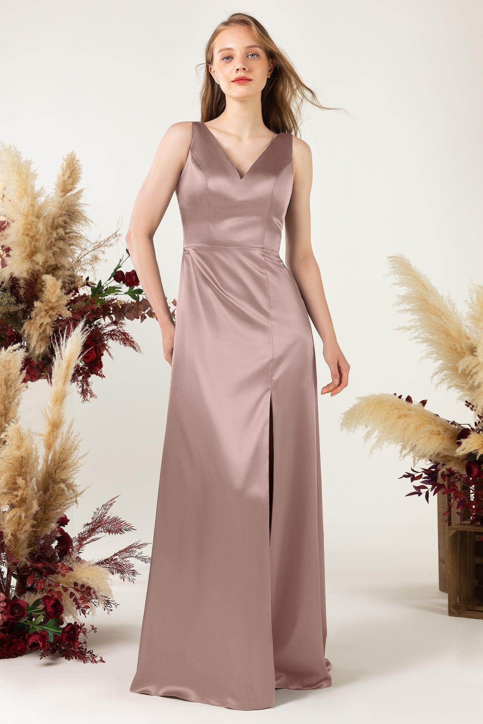 Sheath Sweep Luxe Satin Bridesmaid Dress Formal Dresses CB0502 - COCOMELODY