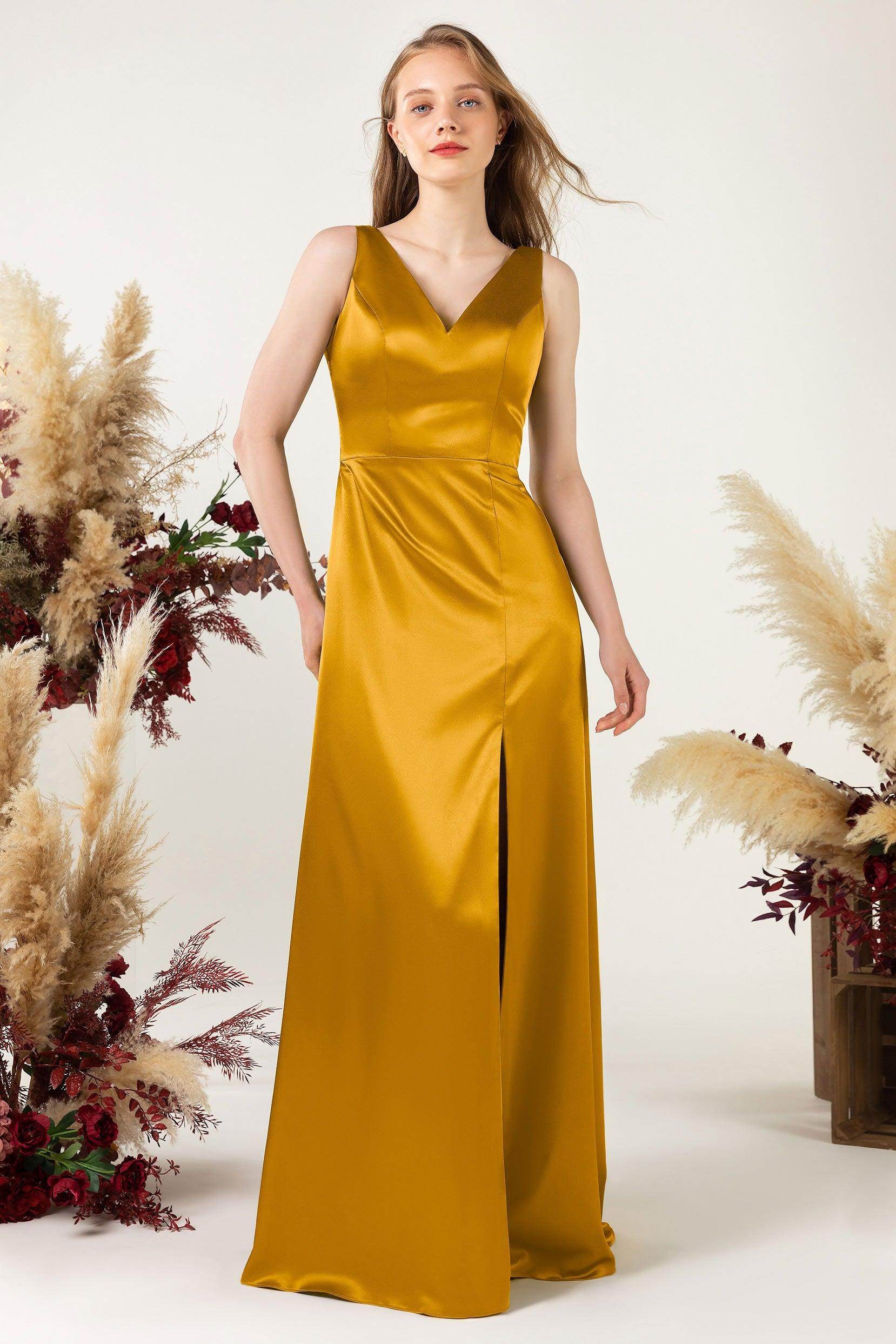 Sheath Sweep Luxe Satin Bridesmaid Dress Formal Dresses CB0502 - COCOMELODY