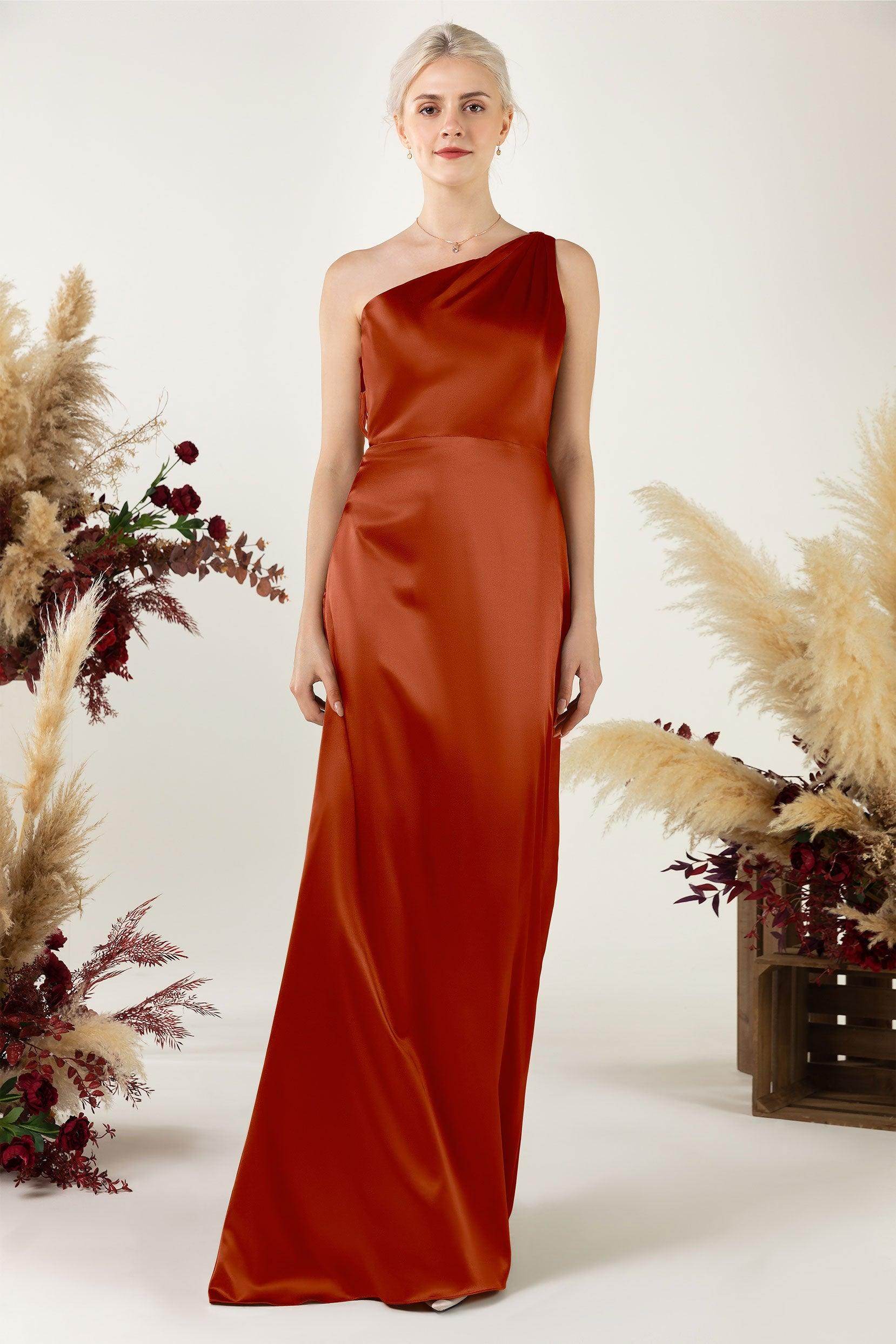 Sheath Sweep Luxe Satin Bridesmaid Dress Formal Dresses CB0503 - COCOMELODY