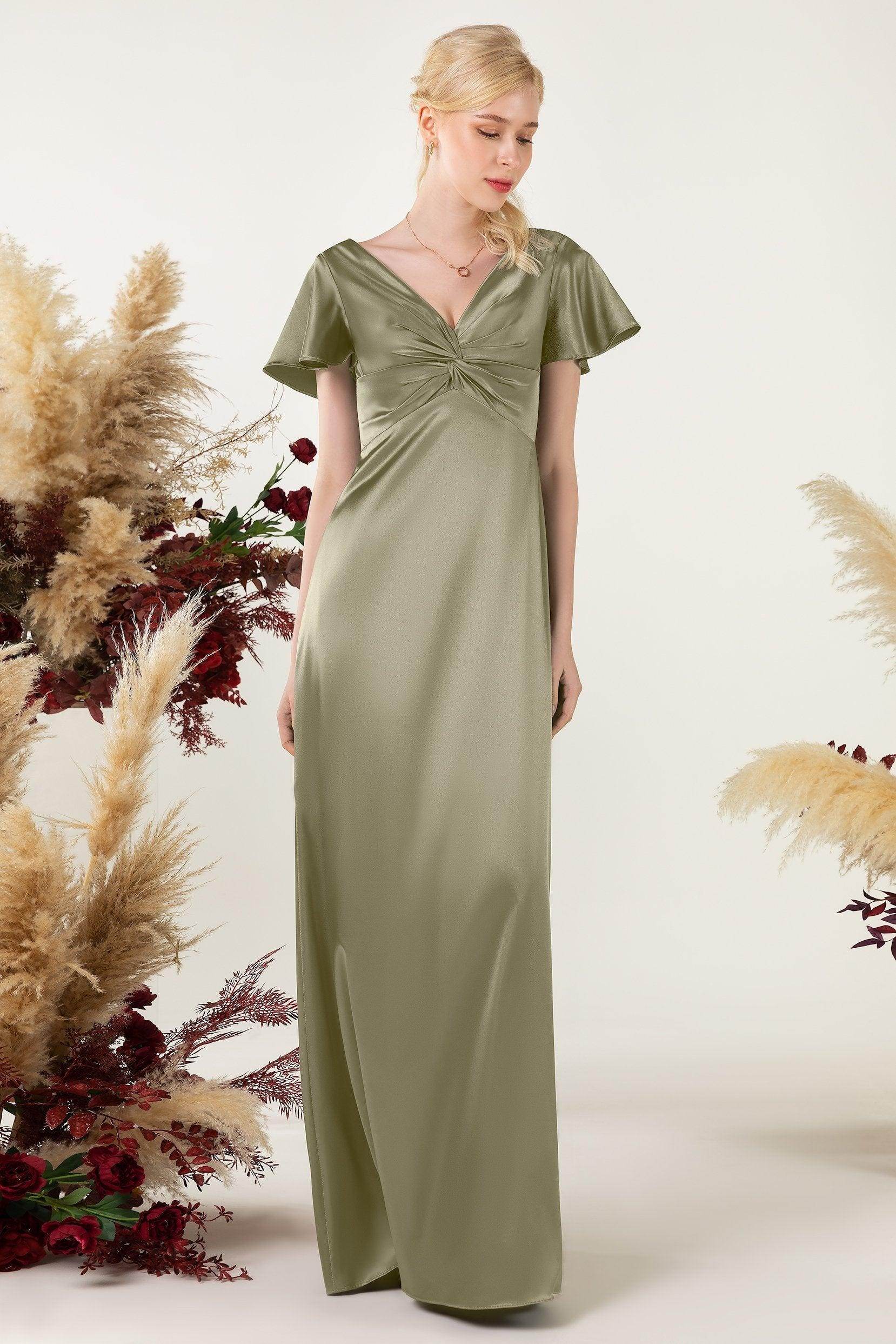 Sheath Sweep Luxe Satin Bridesmaid Dress Formal Dresses CB0504 - COCOMELODY