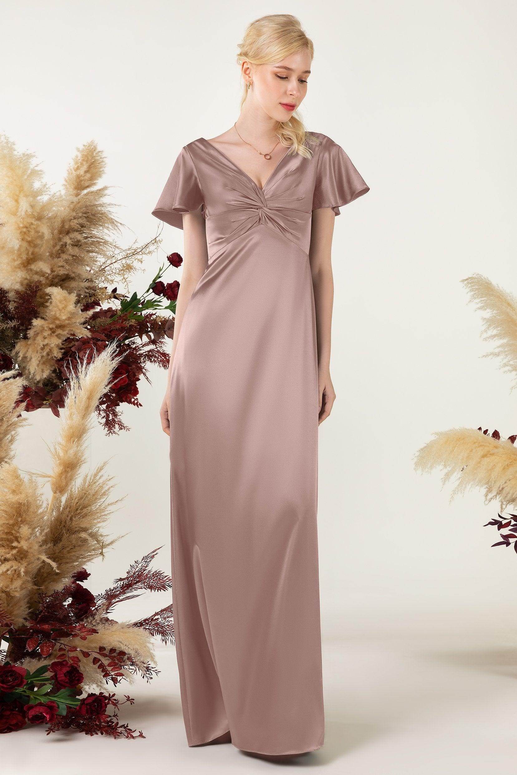 Sheath Sweep Luxe Satin Bridesmaid Dress Formal Dresses CB0504 - COCOMELODY