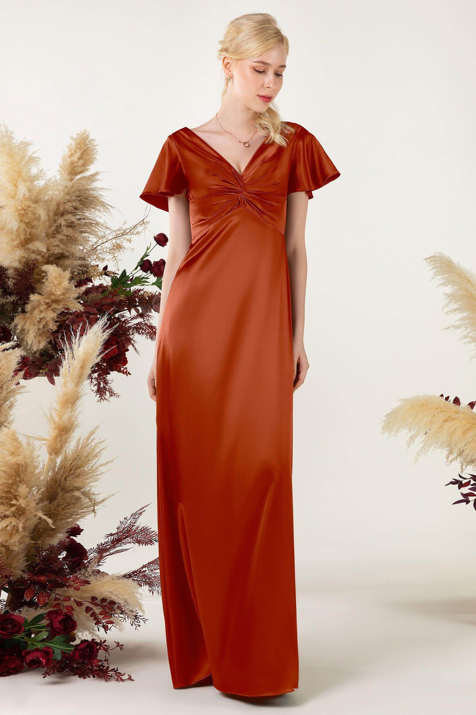 Sheath Sweep Luxe Satin Bridesmaid Dress Formal Dresses CB0504 - COCOMELODY