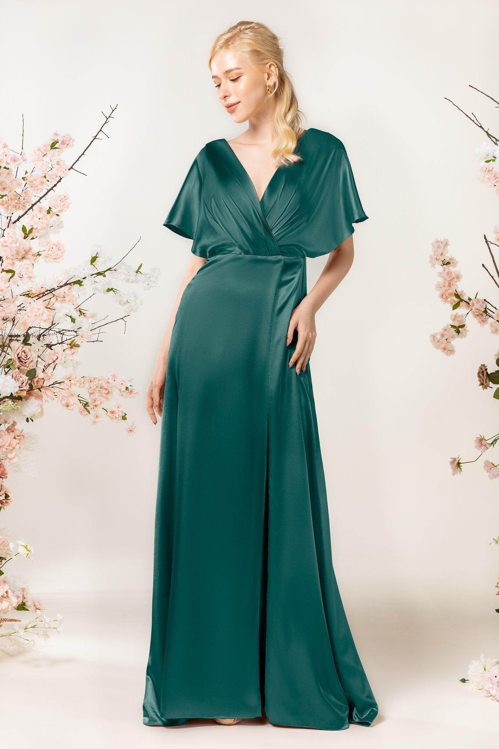 Sheath Sweep Luxe Satin Bridesmaid Dress Formal Dresses CB0505PS - COCOMELODY