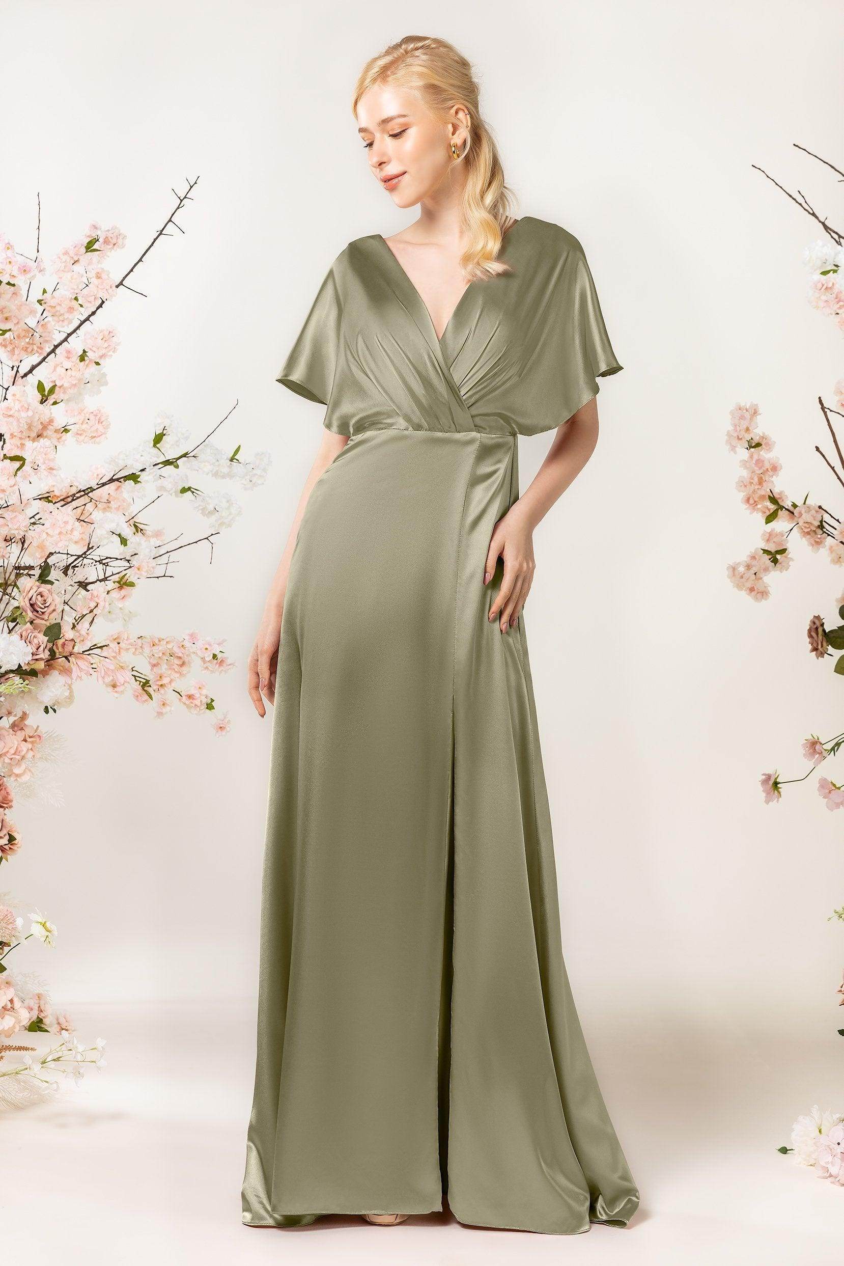 Sheath Sweep Luxe Satin Bridesmaid Dress Formal Dresses CB0505PS - COCOMELODY