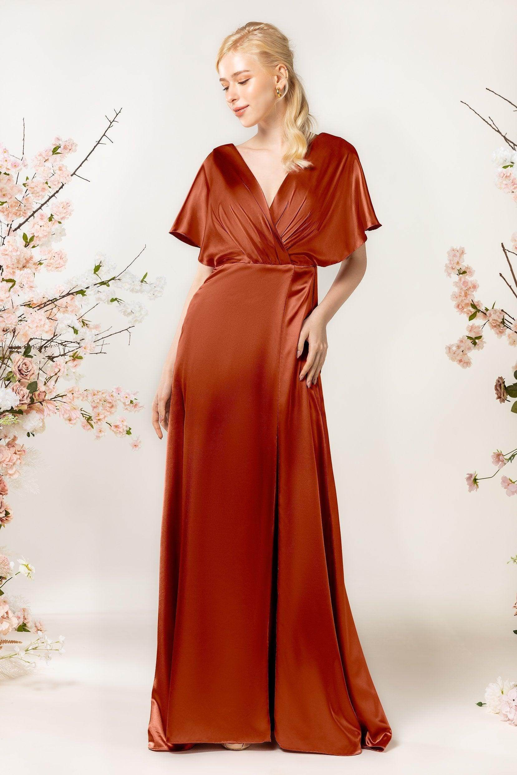 Sheath Sweep Luxe Satin Bridesmaid Dress Formal Dresses CB0505PS - COCOMELODY