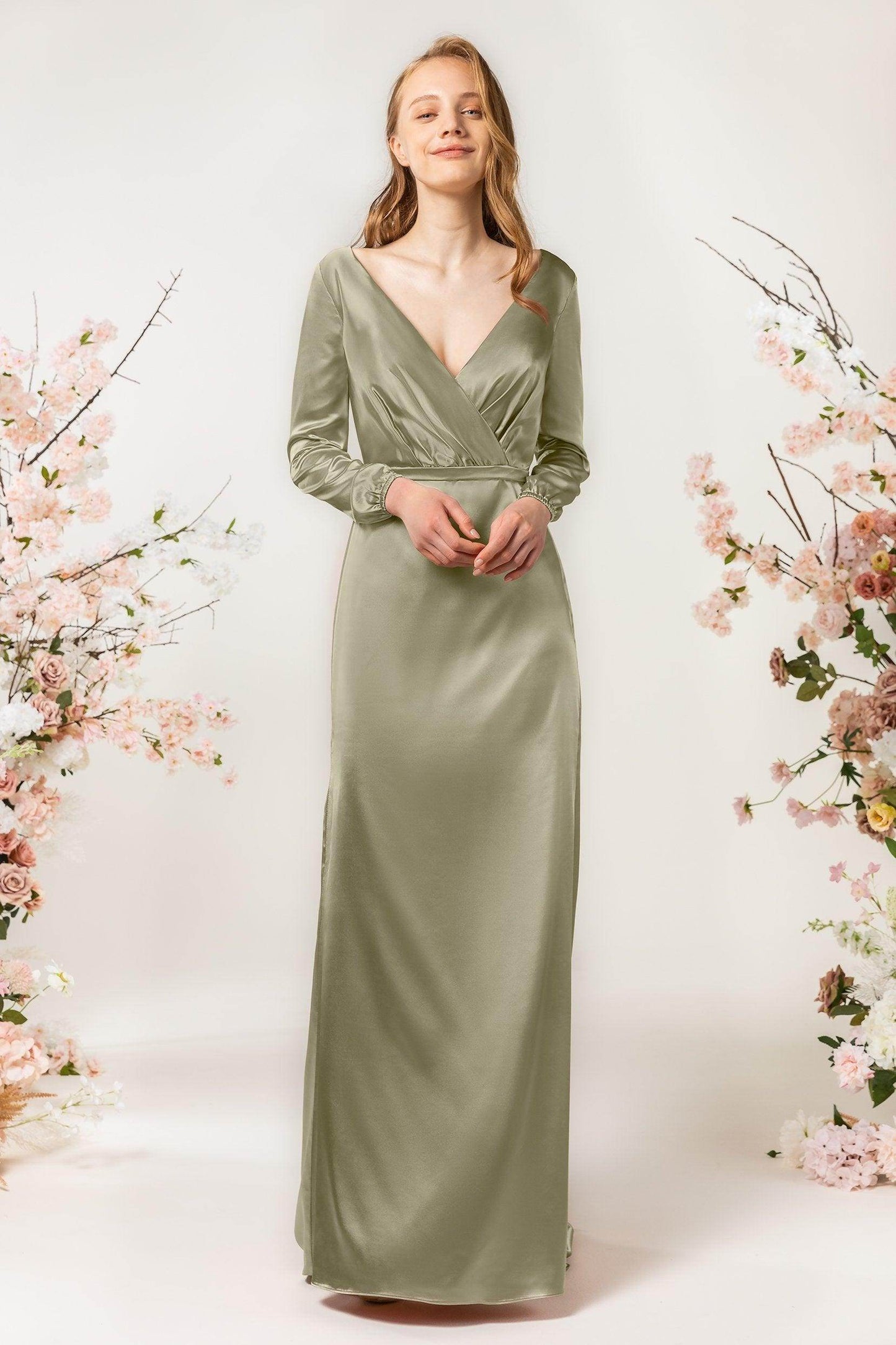 Sheath Sweep Luxe Satin Bridesmaid Dress Formal Dresses CB0506 - COCOMELODY