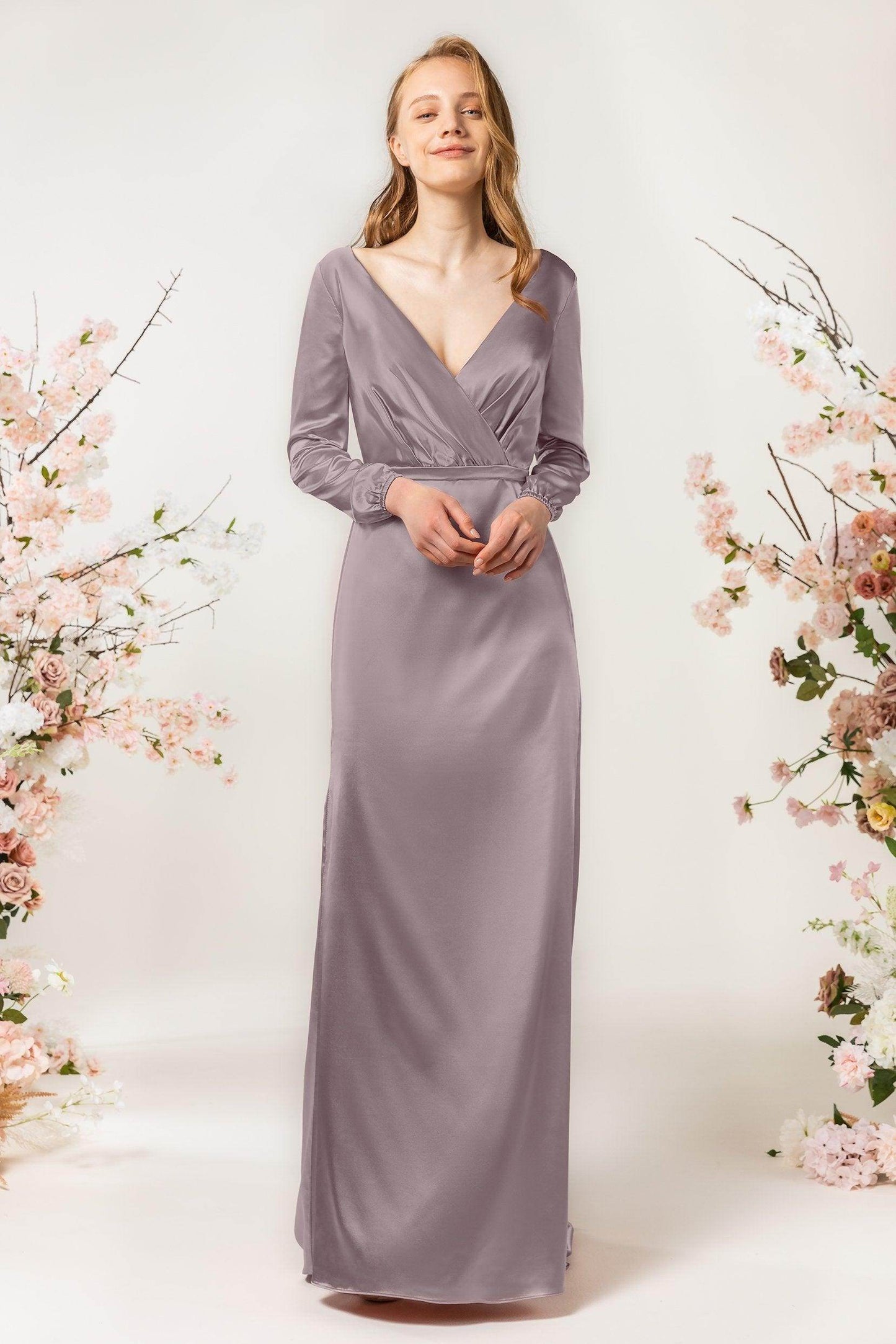 Sheath Sweep Luxe Satin Bridesmaid Dress Formal Dresses CB0506 - COCOMELODY