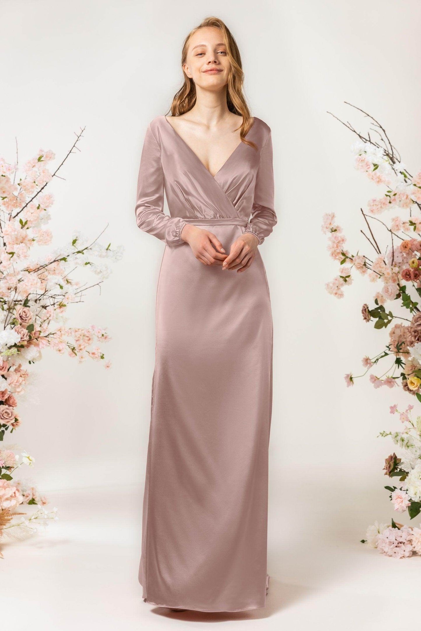 Sheath Sweep Luxe Satin Bridesmaid Dress Formal Dresses CB0506 - COCOMELODY