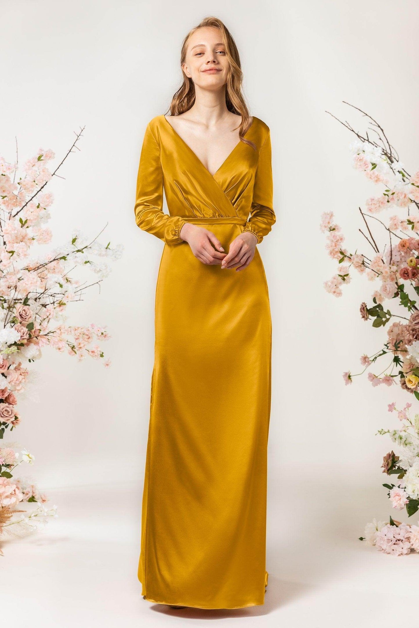 Sheath Sweep Luxe Satin Bridesmaid Dress Formal Dresses CB0506 - COCOMELODY