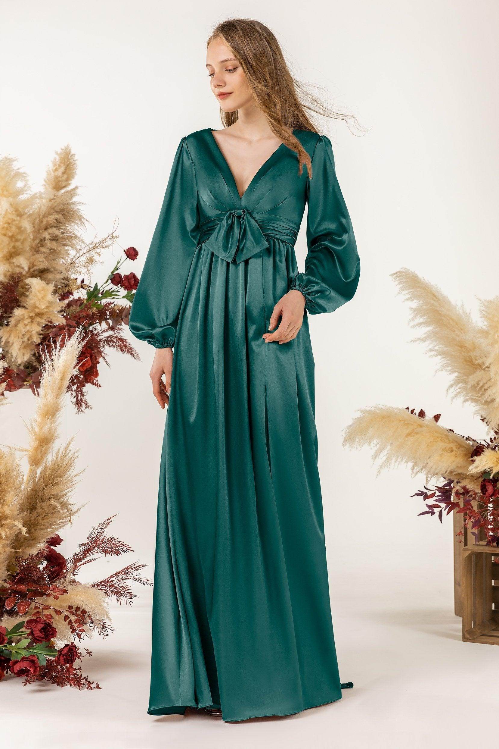 A-Line Sweep Luxe Satin Bridesmaid Dress Formal Dresses CB0508 - COCOMELODY