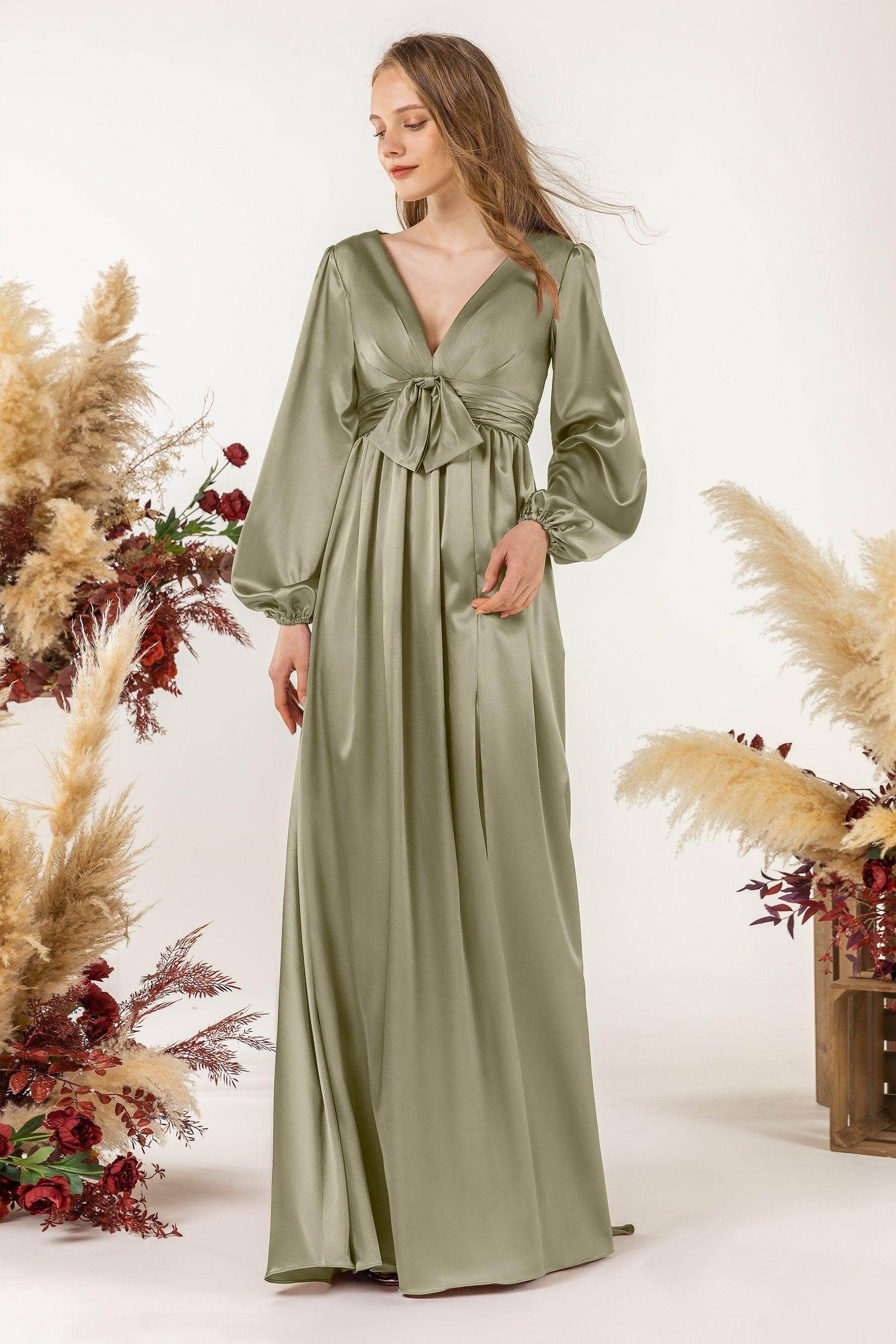 A-Line Sweep Luxe Satin Bridesmaid Dress Formal Dresses CB0508 - COCOMELODY