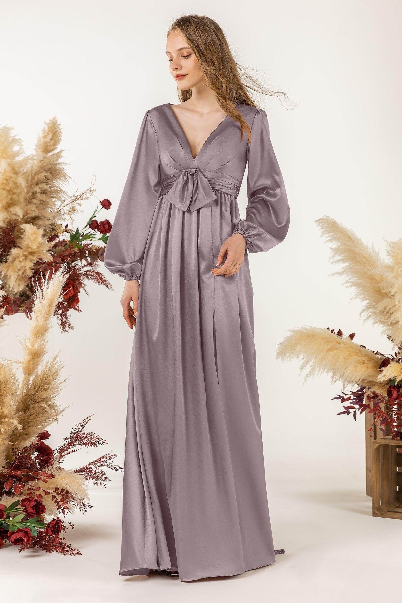 A-Line Sweep Luxe Satin Bridesmaid Dress Formal Dresses CB0508 - COCOMELODY