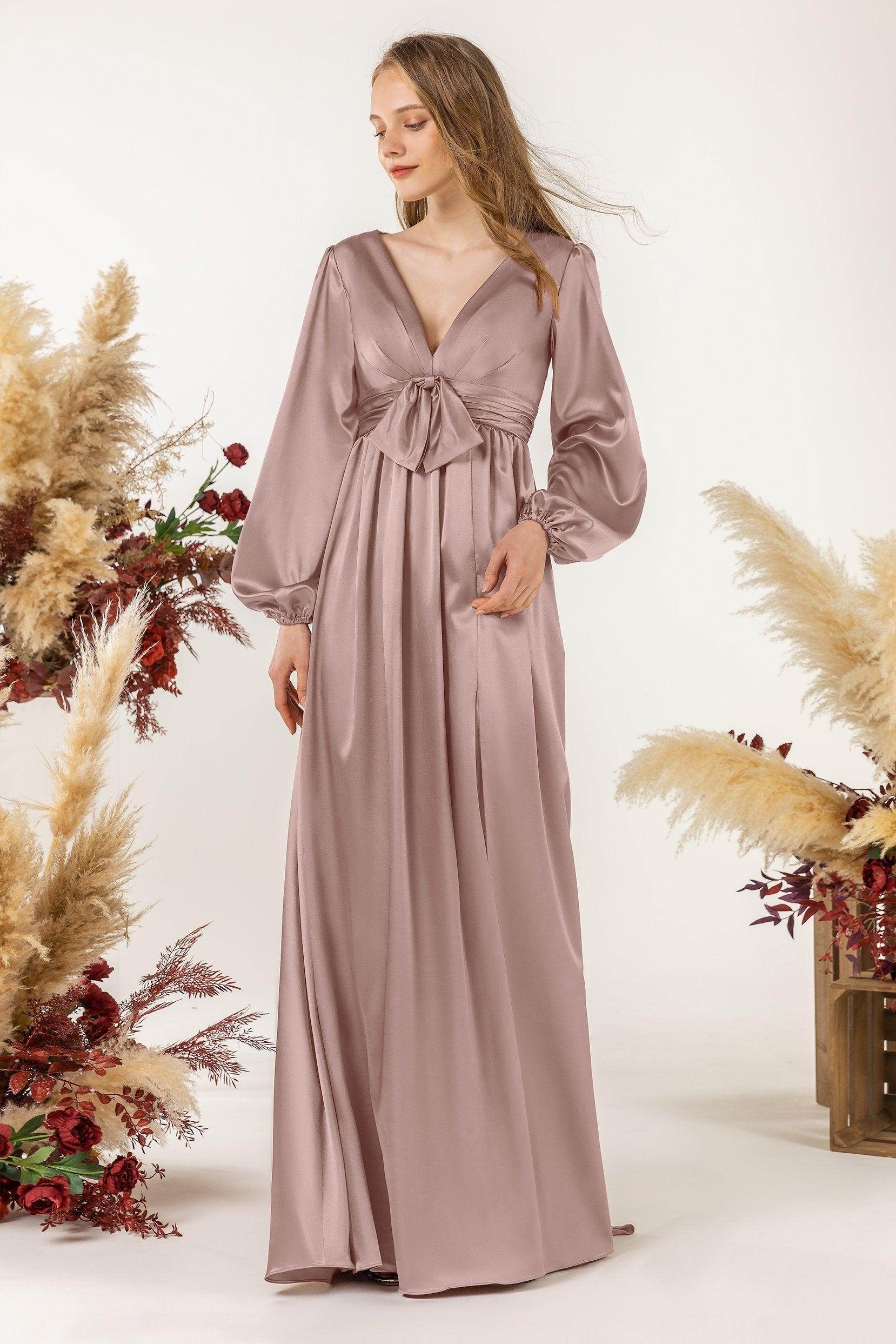 A-Line Sweep Luxe Satin Bridesmaid Dress Formal Dresses CB0508 - COCOMELODY