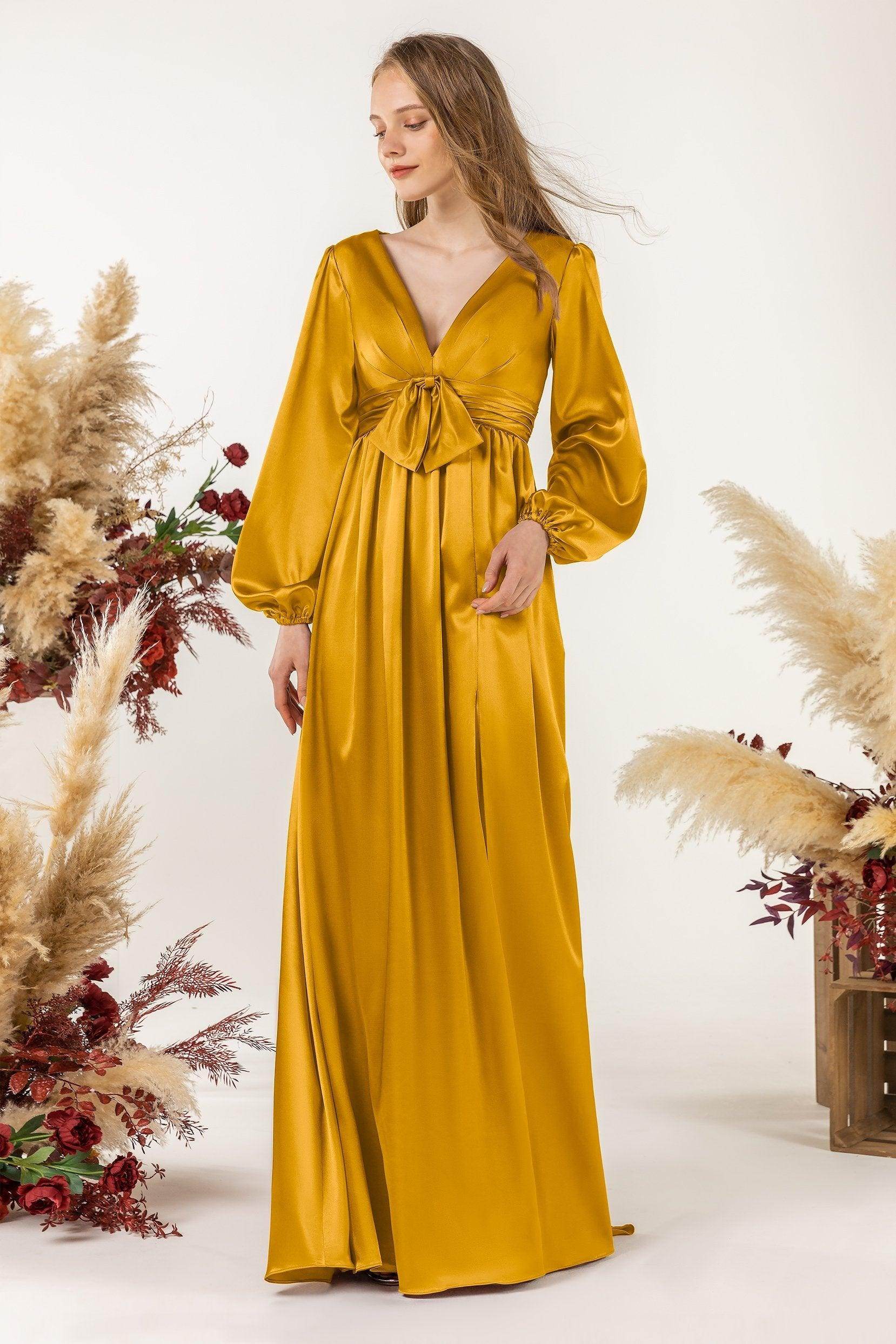 A-Line Sweep Luxe Satin Bridesmaid Dress Formal Dresses CB0508 - COCOMELODY