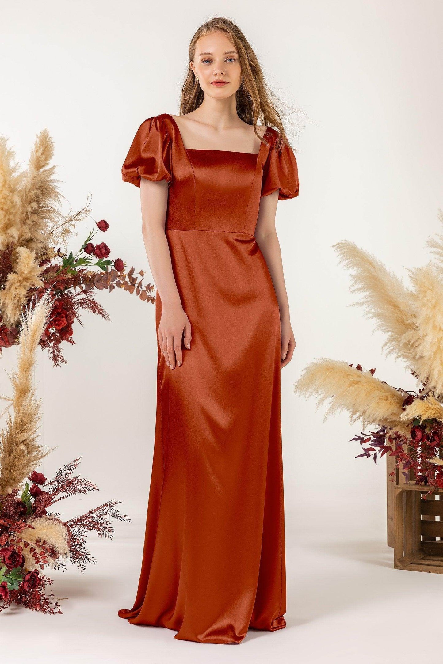 Sheath Sweep Luxe Satin Bridesmaid Dress Formal Dresses CB0511 - COCOMELODY