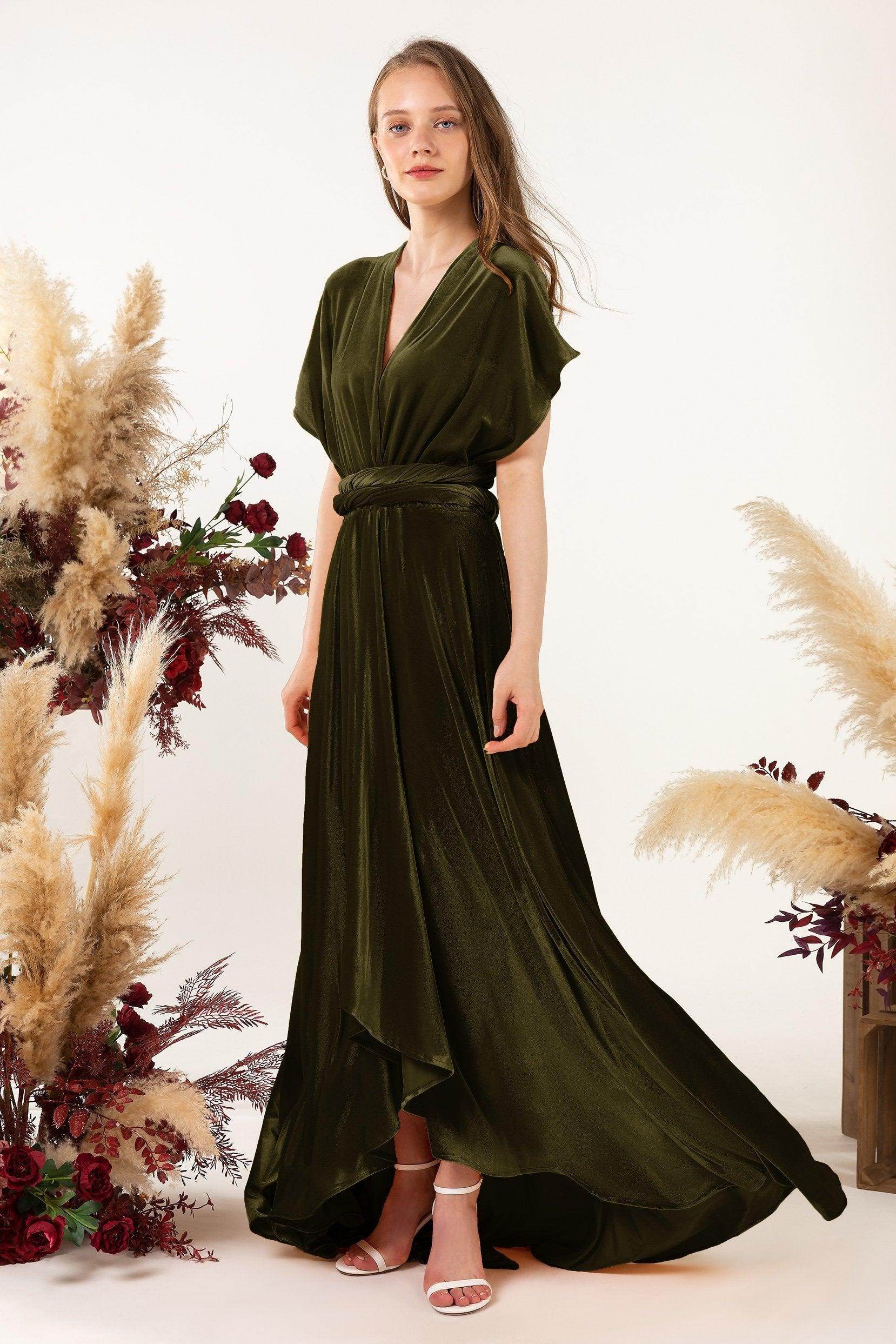 Asymmetrical Floor Length Velvet Bridesmaid Dress CB0514 - COCOMELODY