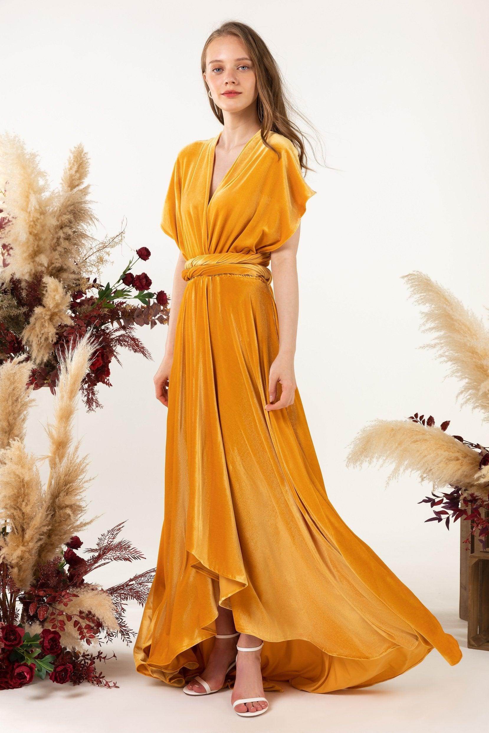 Asymmetrical Floor Length Velvet Bridesmaid Dress CB0514 - COCOMELODY