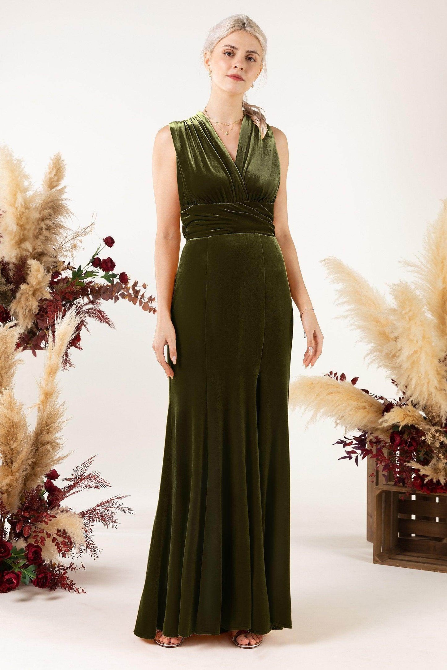 Trumpet Sweep-Brush Train Velvet Bridesmaid Dress CB0515 - COCOMELODY