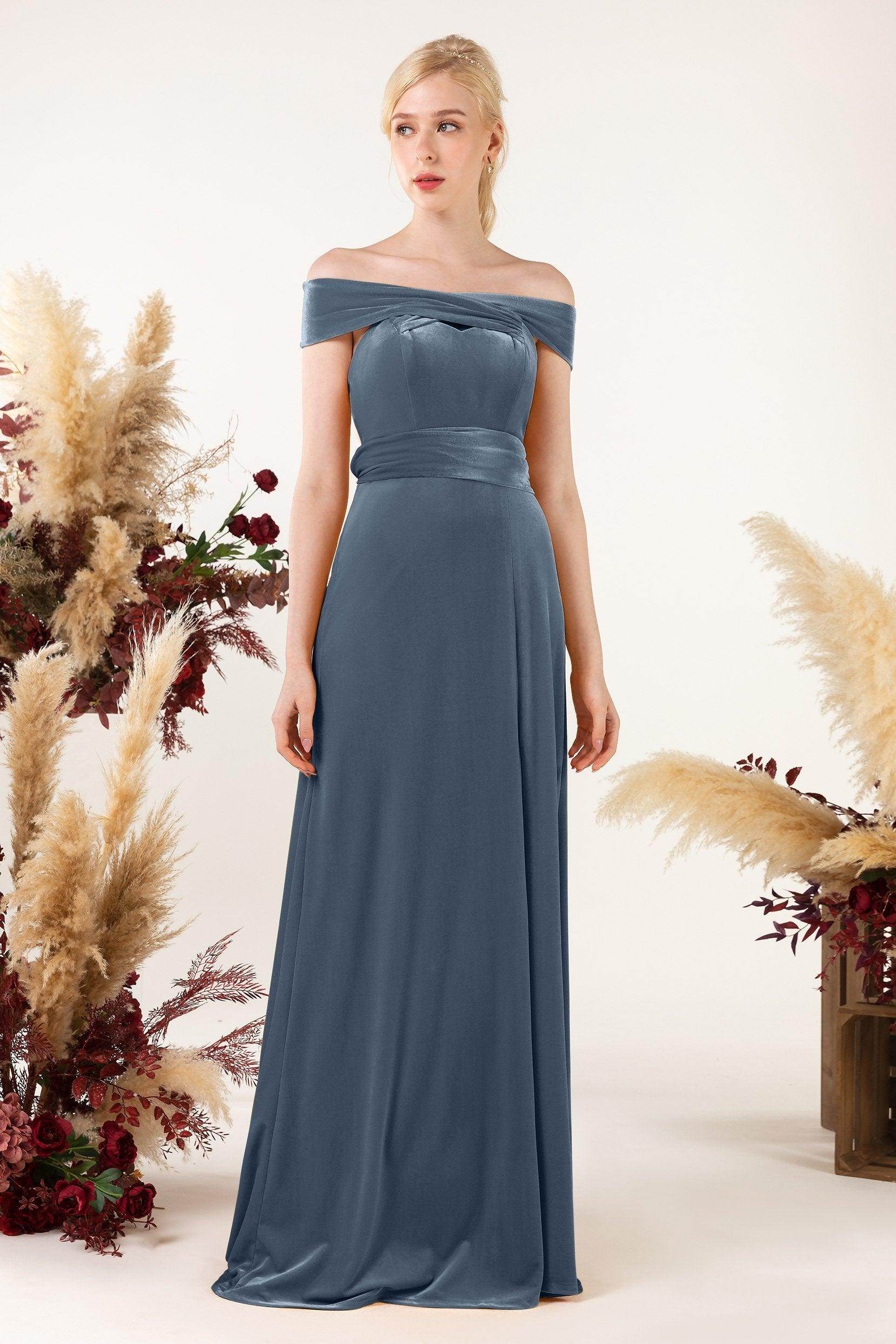 Sheath Sweep-Brush Train Velvet Bridesmaid Dress CB0516 - COCOMELODY