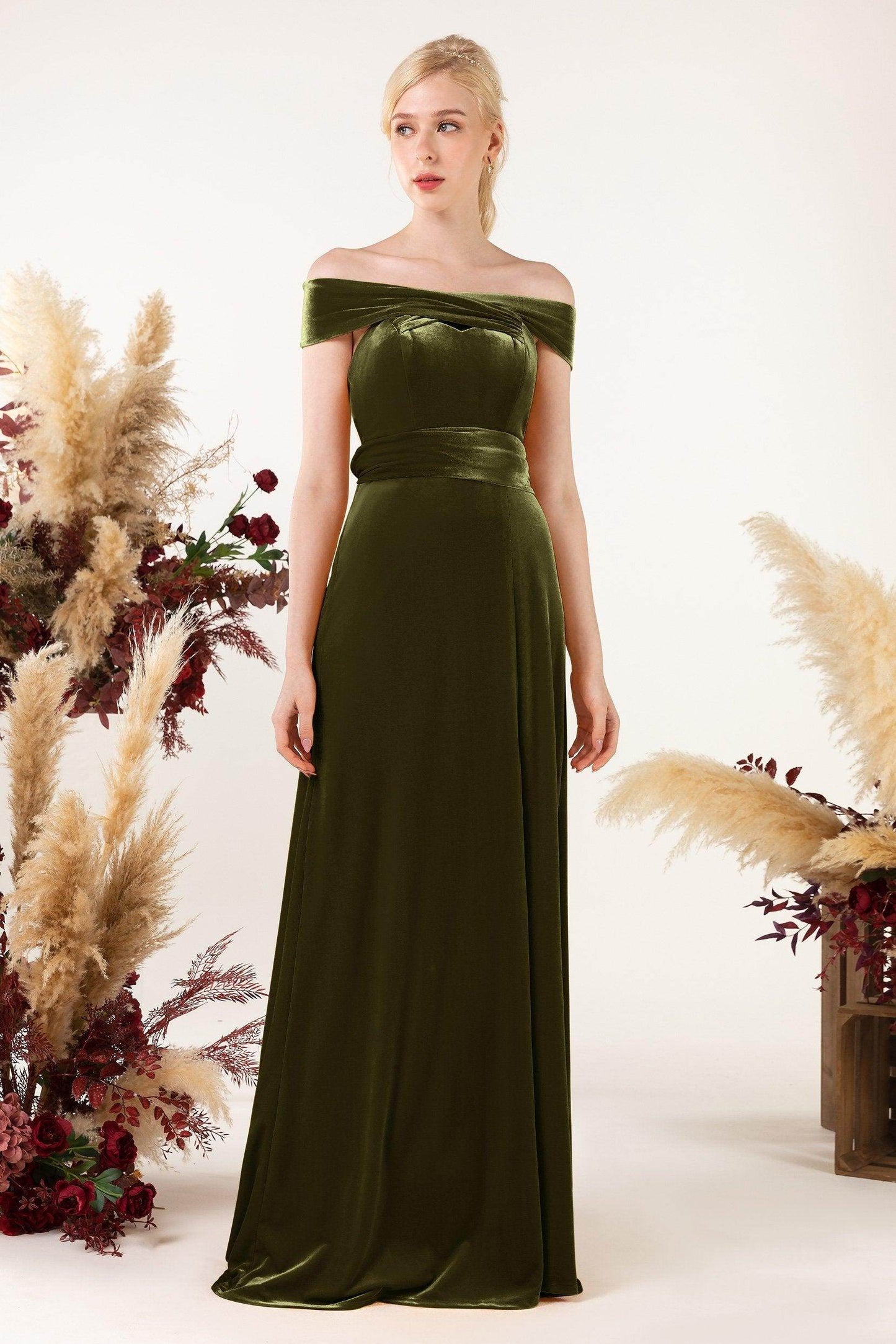Sheath Sweep-Brush Train Velvet Bridesmaid Dress CB0516 - COCOMELODY