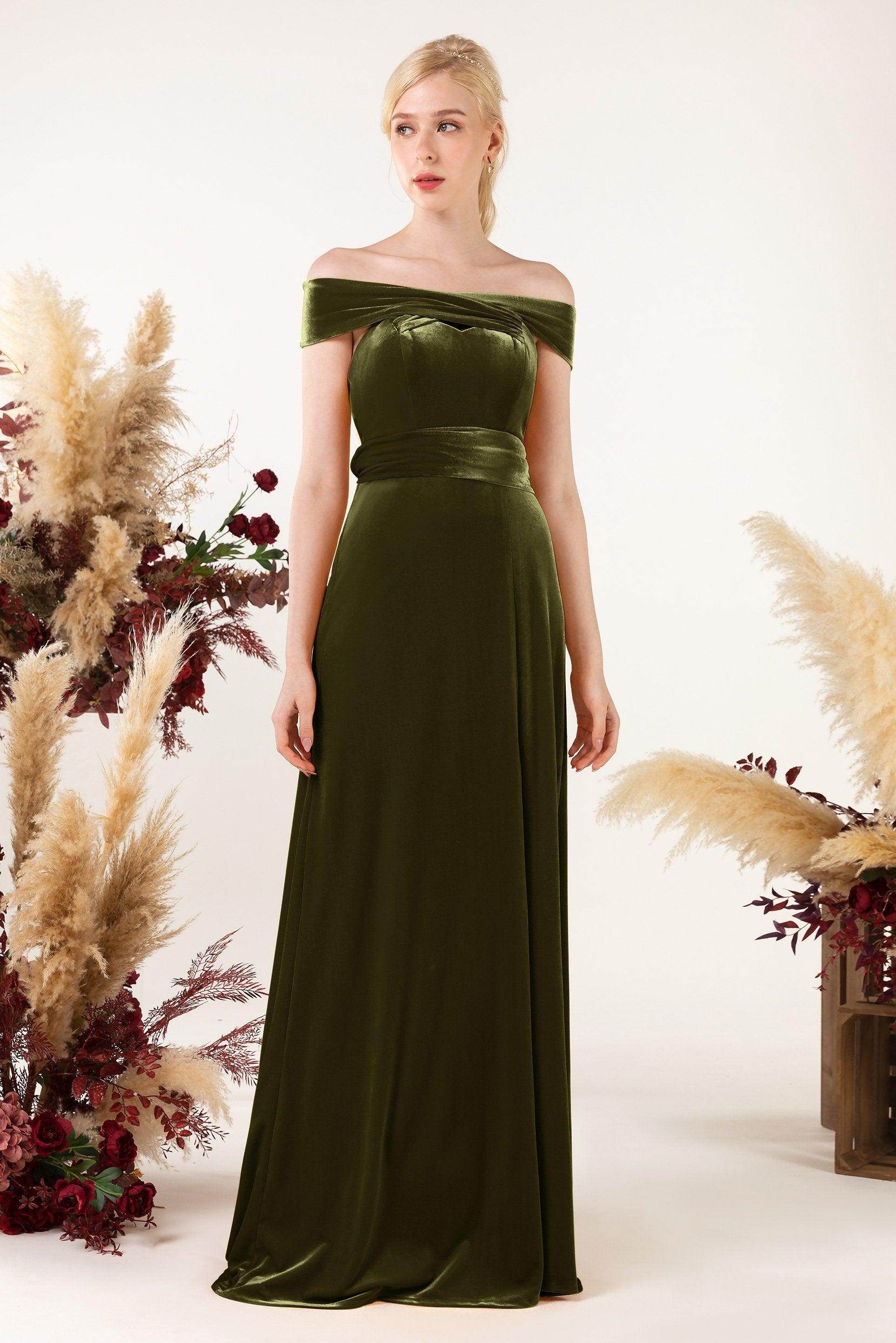Sheath Sweep-Brush Train Velvet Bridesmaid Dress CB0516 - COCOMELODY