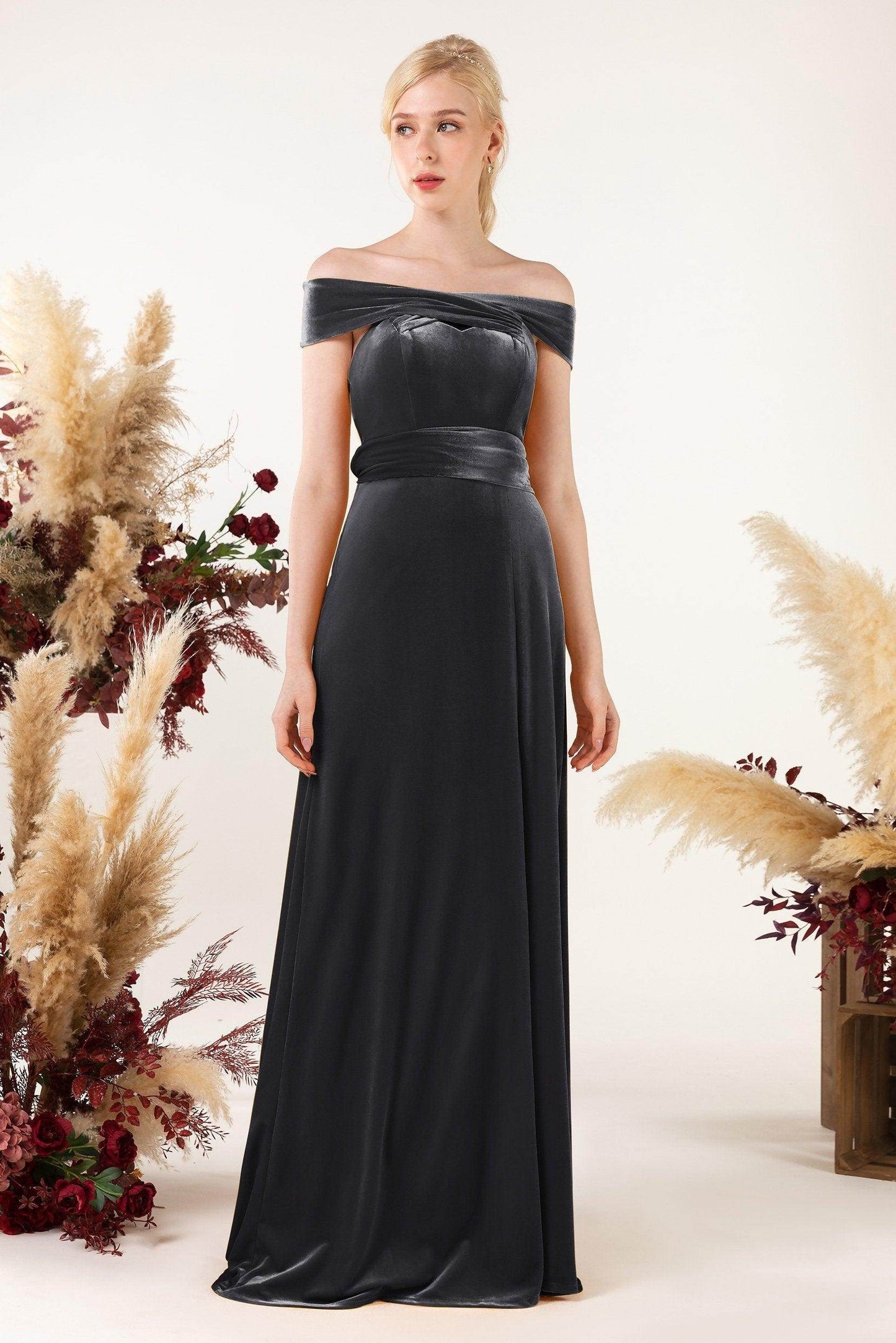Sheath Sweep-Brush Train Velvet Bridesmaid Dress CB0516 - COCOMELODY