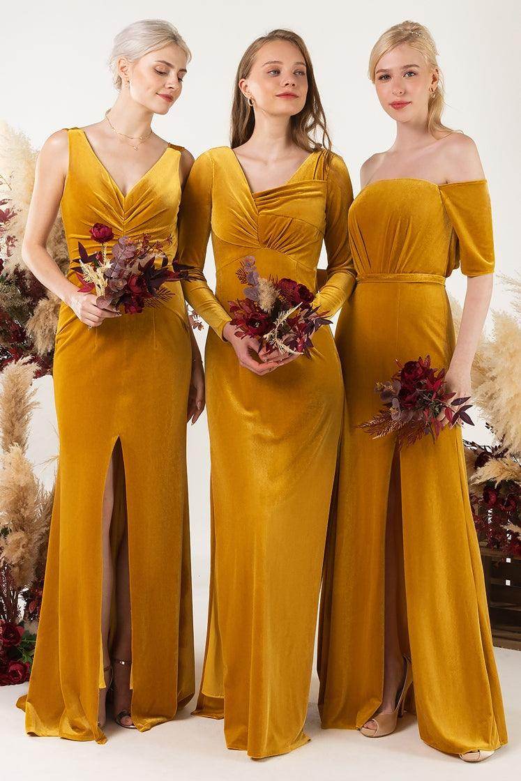 Sheath-Column Sweep-Brush Train Velvet Bridesmaid Dress COCOMELODY CB0519 Sheath-Column Sweep-Brush Train Velvet Bridesmaid Dress COCOMELODY CB0519