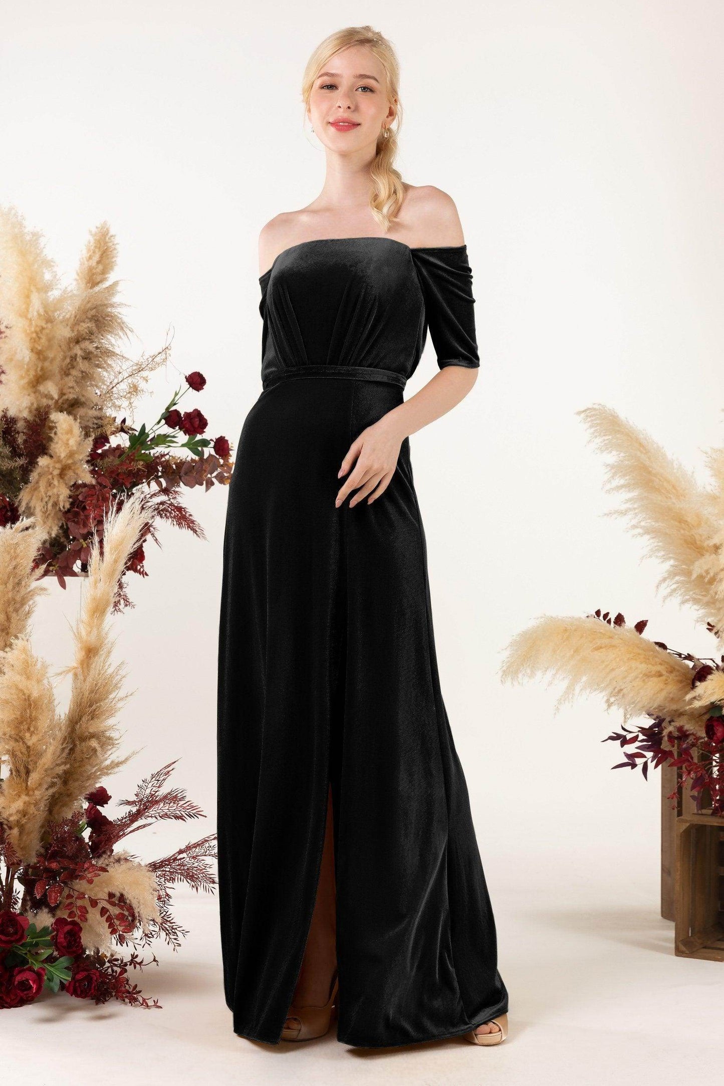 Sheath Sweep-Brush Train Velvet Bridesmaid Dress CB0519 - COCOMELODY