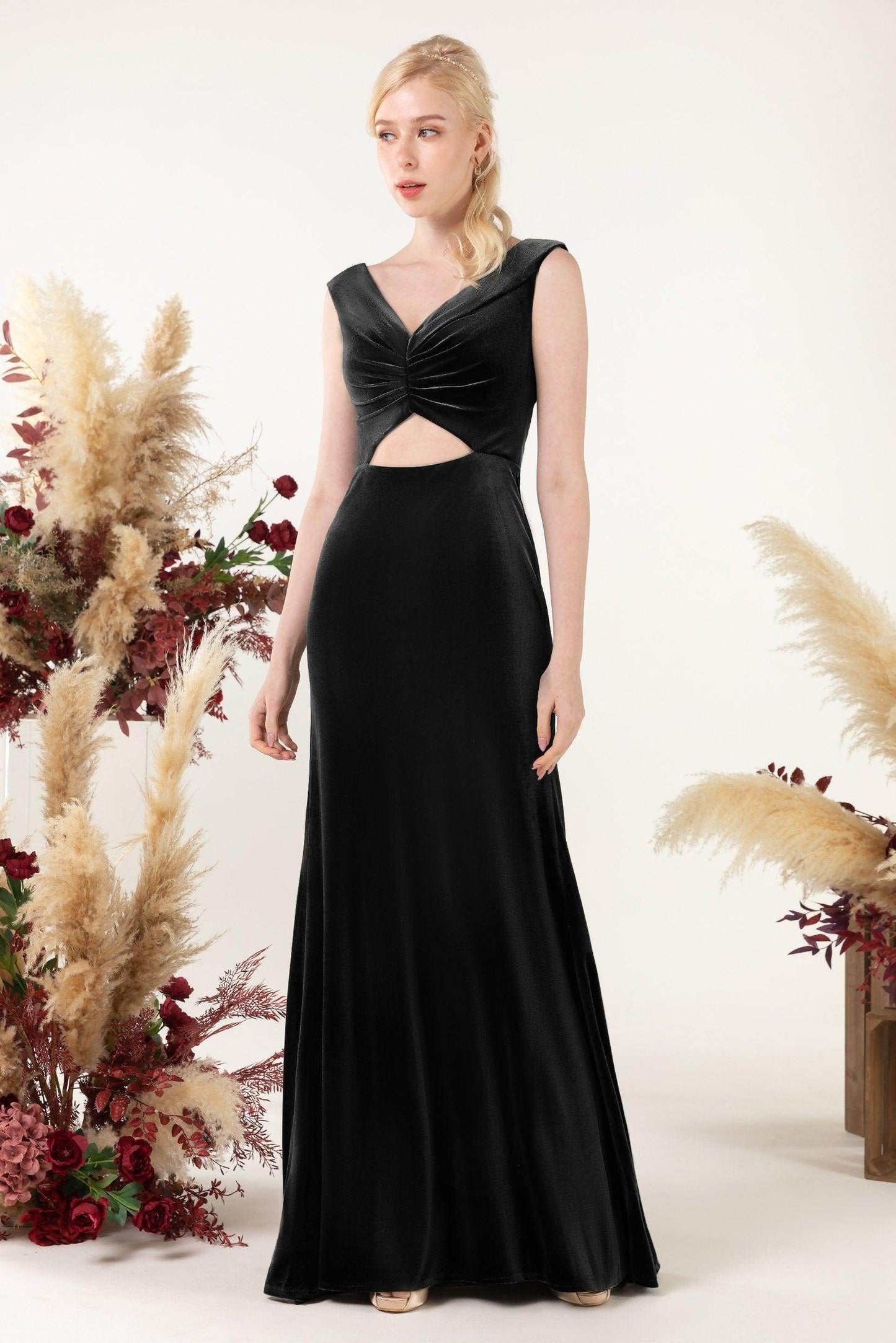 Trumpet Sweep-Brush Train Velvet Bridesmaid Dress Formal Dresses CB0521 - COCOMELODY