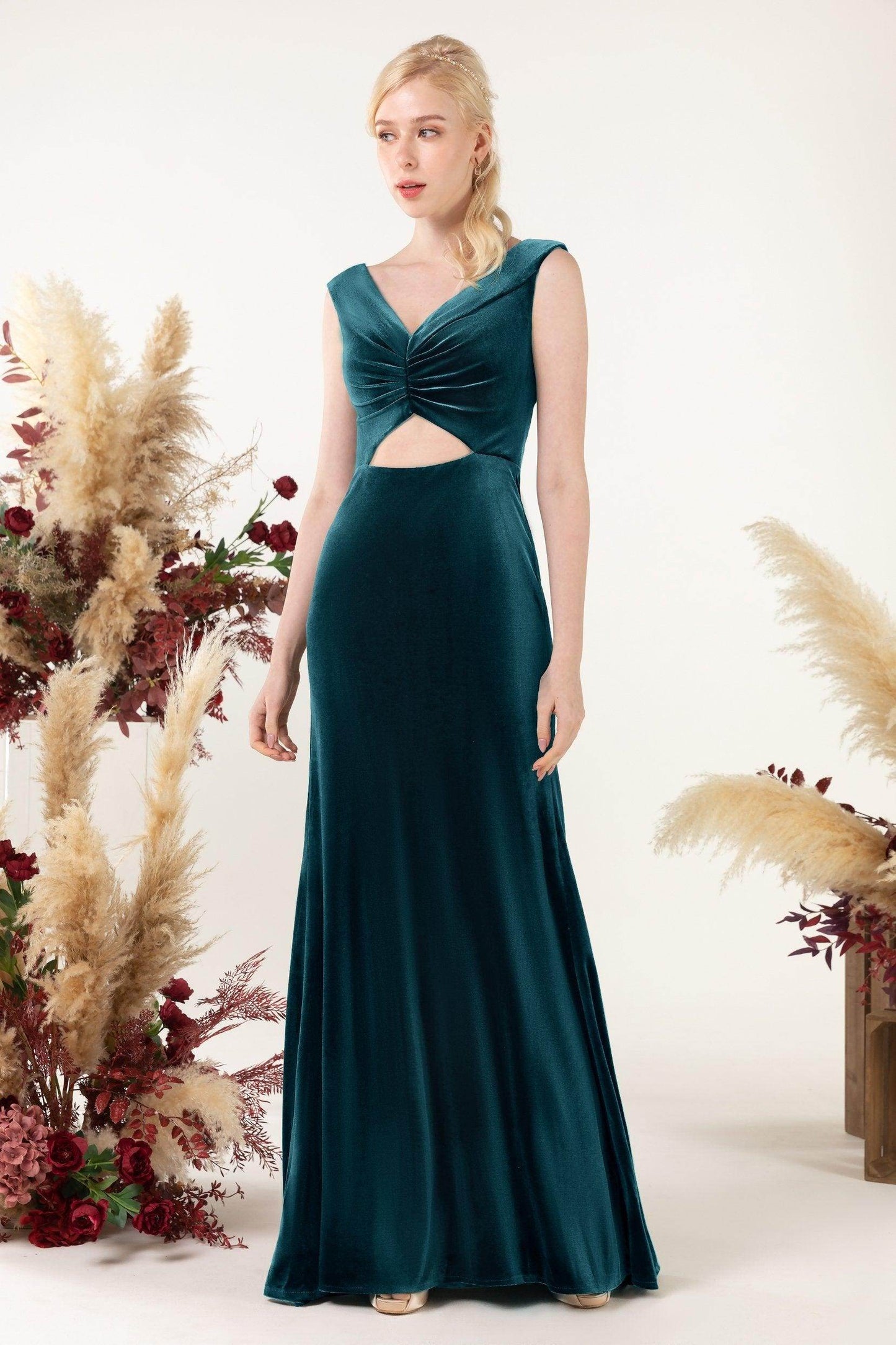 Trumpet Sweep-Brush Train Velvet Bridesmaid Dress Formal Dresses CB0521 - COCOMELODY