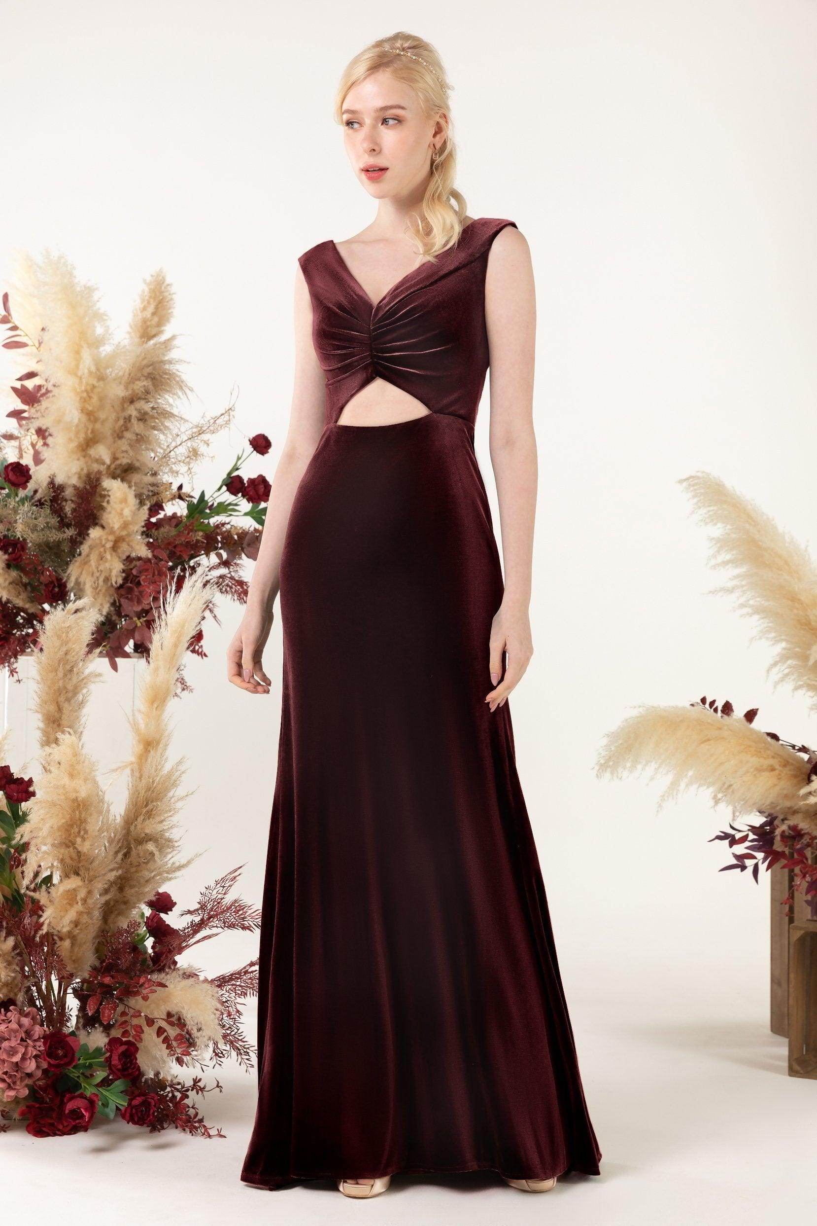 Trumpet Sweep-Brush Train Velvet Bridesmaid Dress Formal Dresses CB0521 - COCOMELODY