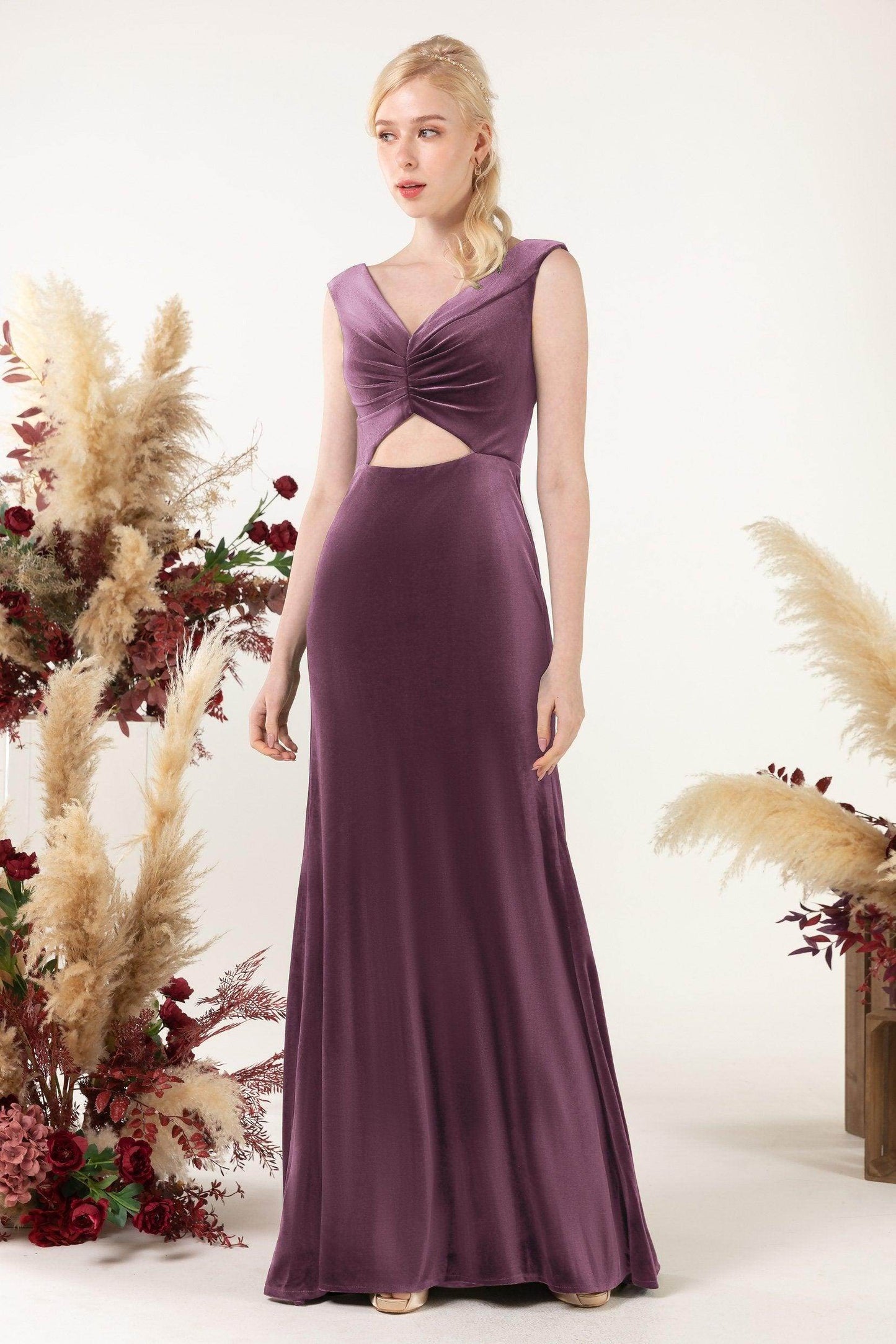 Trumpet Sweep-Brush Train Velvet Bridesmaid Dress Formal Dresses CB0521 - COCOMELODY