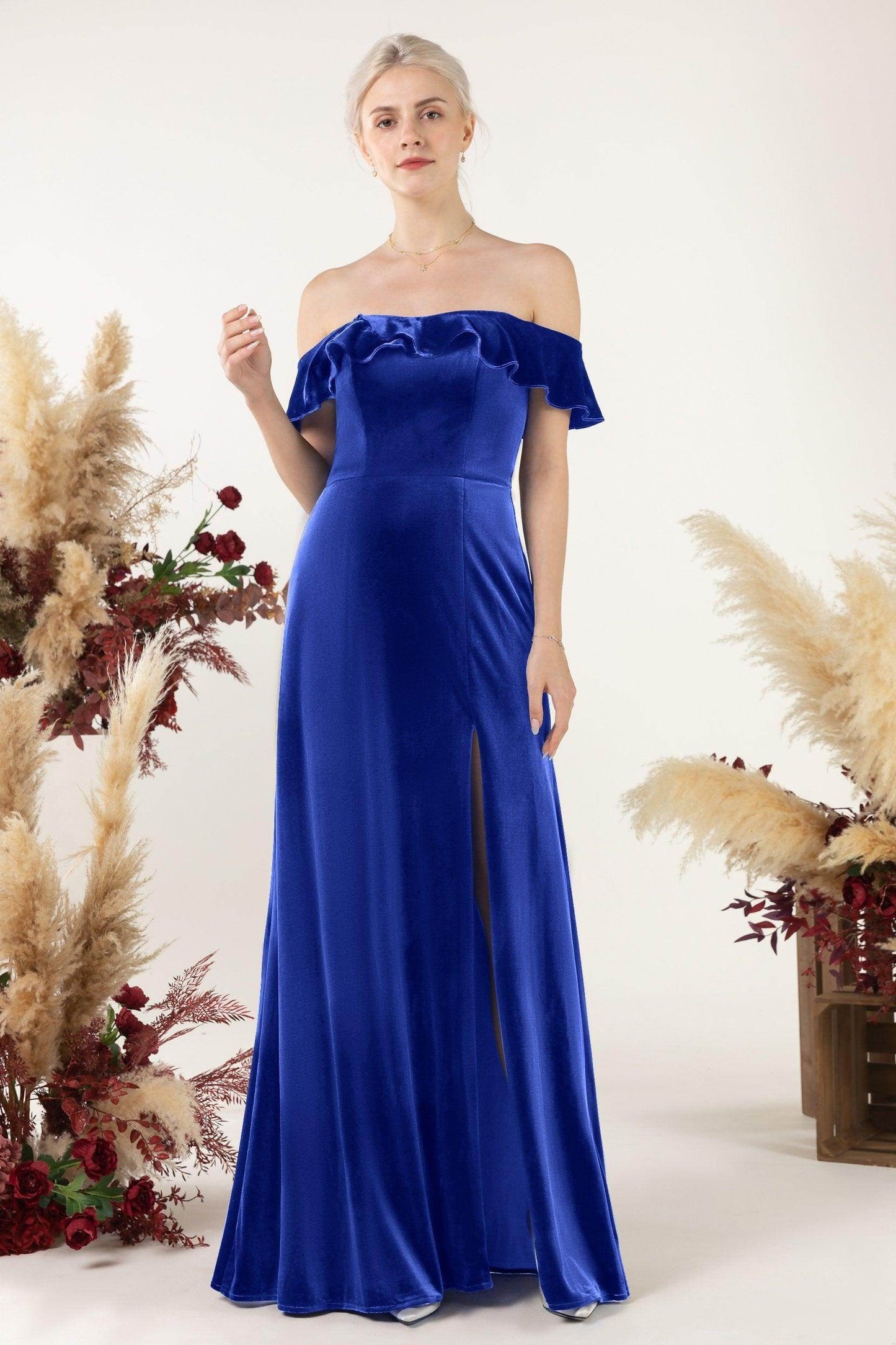 Sheath-Column Floor Length Velvet Bridesmaid Dress Formal Dresses CB0522 - COCOMELODY