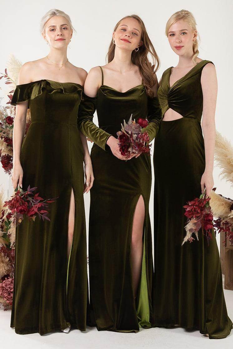 Sheath-Column Floor Length Velvet Bridesmaid Dress COCOMELODY CB0522, Dusty Rose