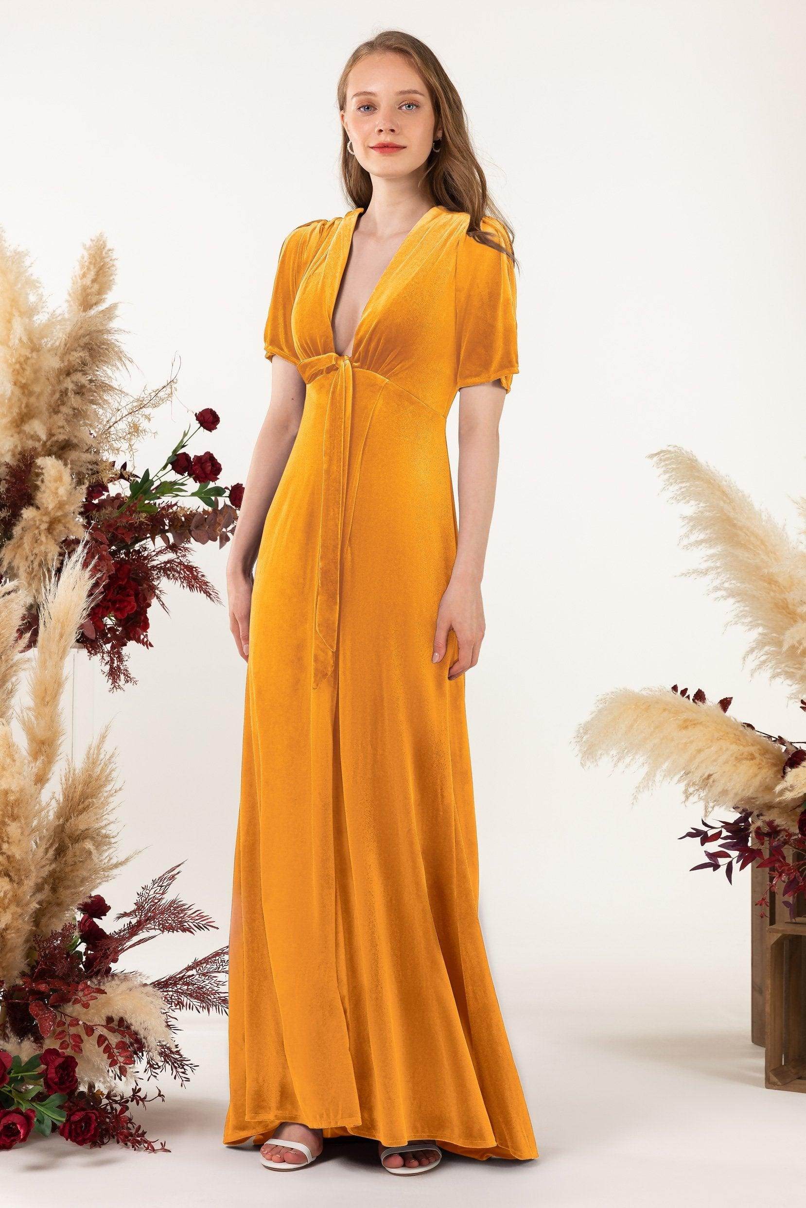 Sheath Sweep-Brush Train Velvet Bridesmaid Dress Formal Dresses CB0523 - COCOMELODY