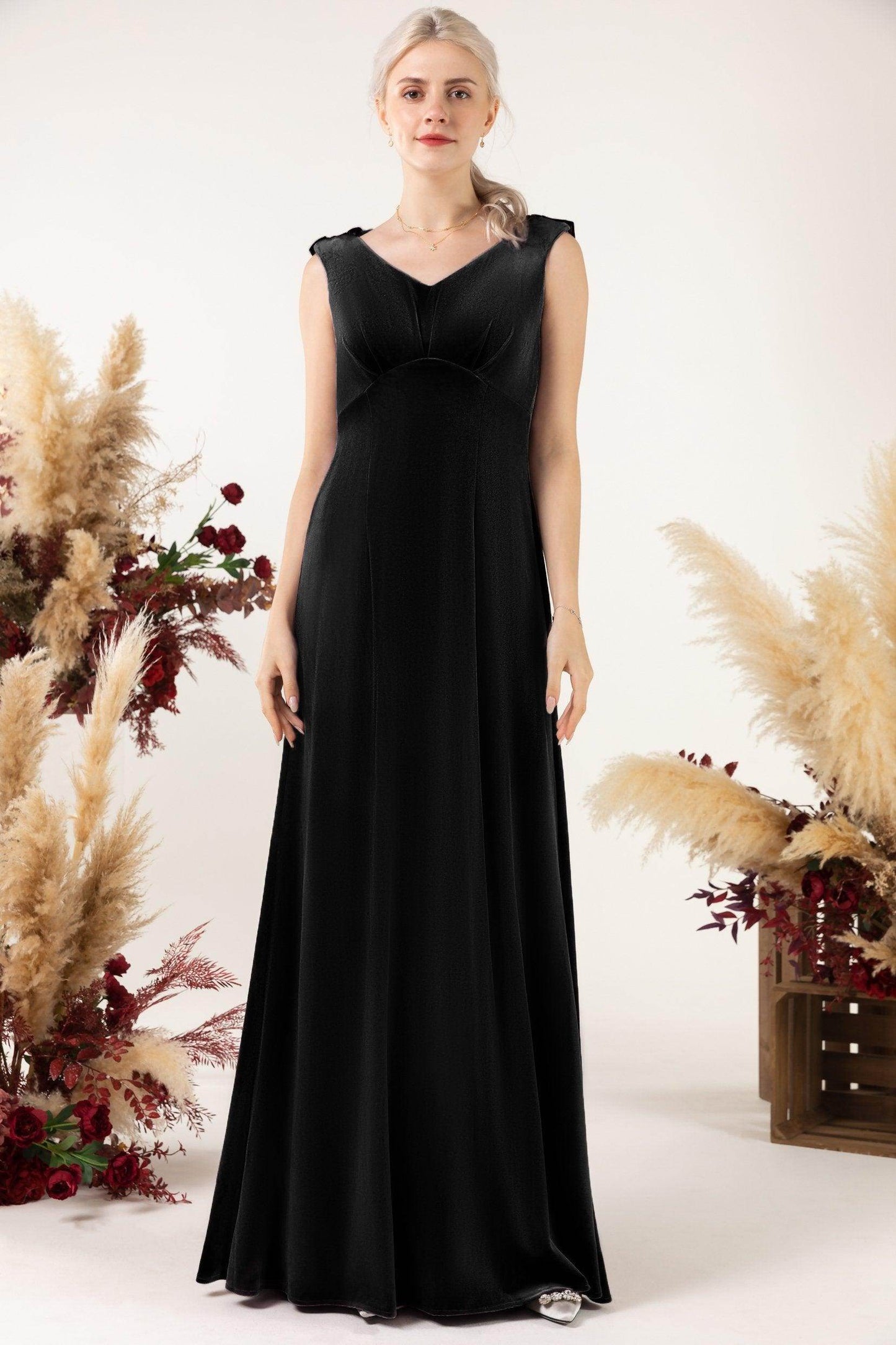 Sheath-Column Floor Length Velvet Bridesmaid Dress Formal Dresses CB0524 - COCOMELODY