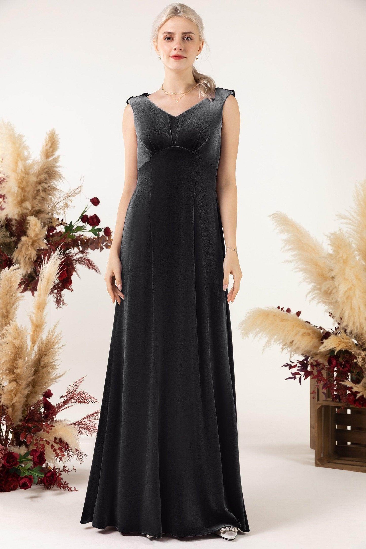 Sheath-Column Floor Length Velvet Bridesmaid Dress Formal Dresses CB0524 - COCOMELODY
