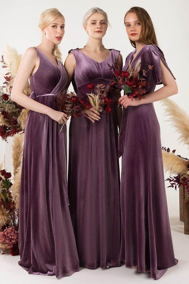 Sheath-Column Floor Length Velvet Bridesmaid Dress Formal Dresses CB0525 - COCOMELODY