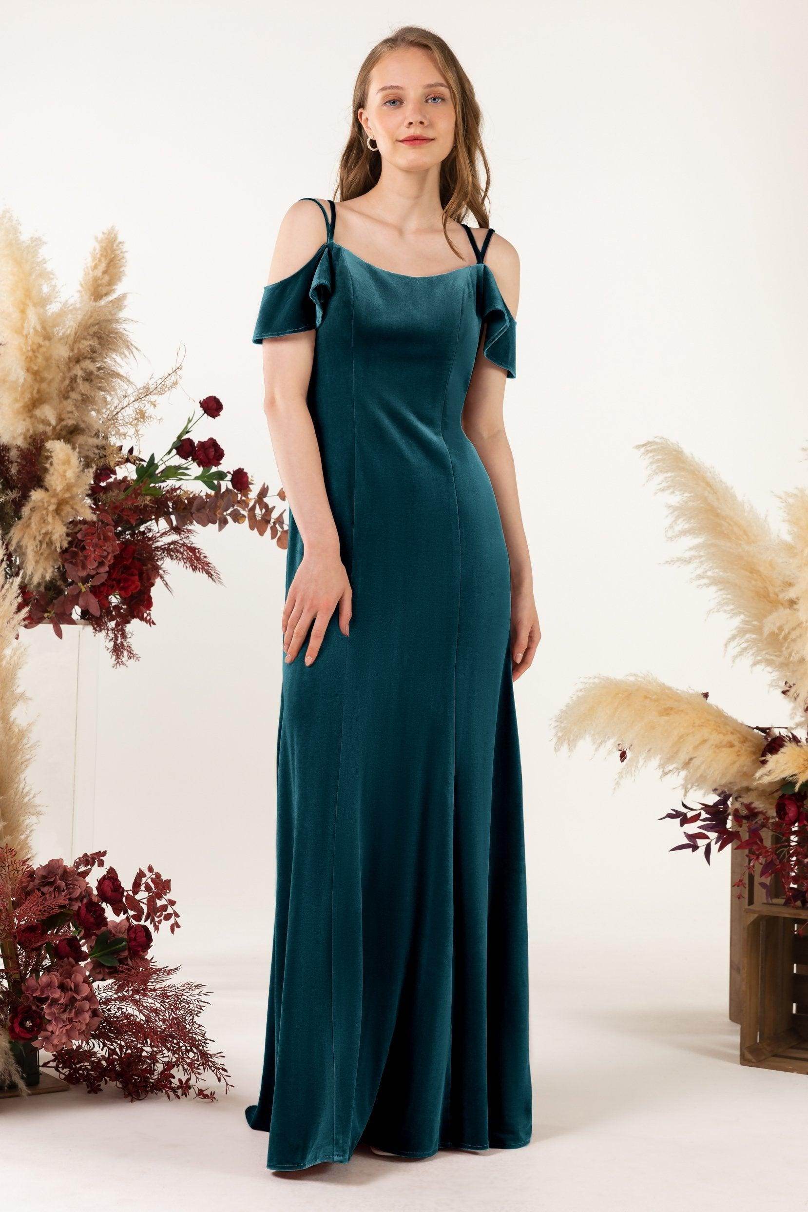 Trumpet Sweep-Brush Train Velvet Bridesmaid Dress Formal Dresses CB0526 - COCOMELODY