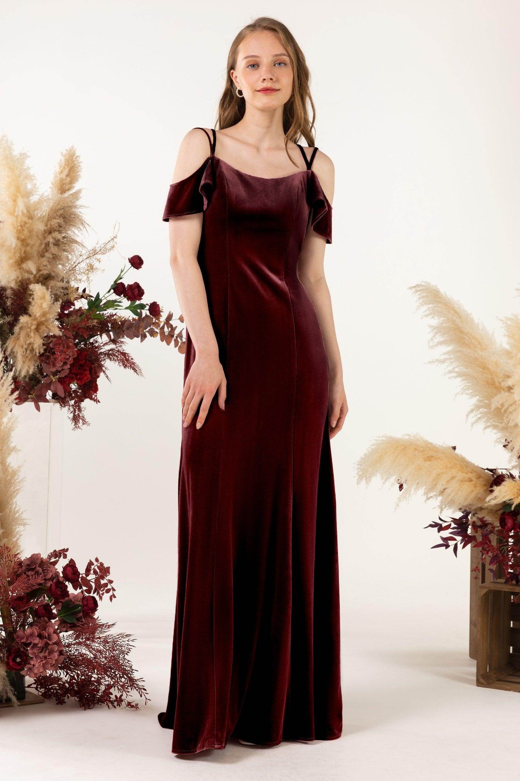 Trumpet Sweep-Brush Train Velvet Bridesmaid Dress Formal Dresses CB0526 - COCOMELODY