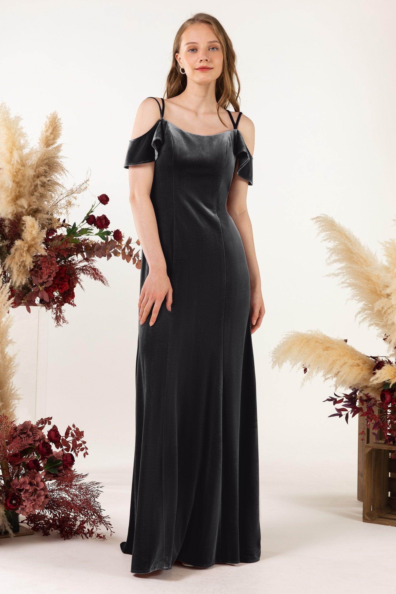 Trumpet Sweep-Brush Train Velvet Bridesmaid Dress Formal Dresses CB0526 - COCOMELODY