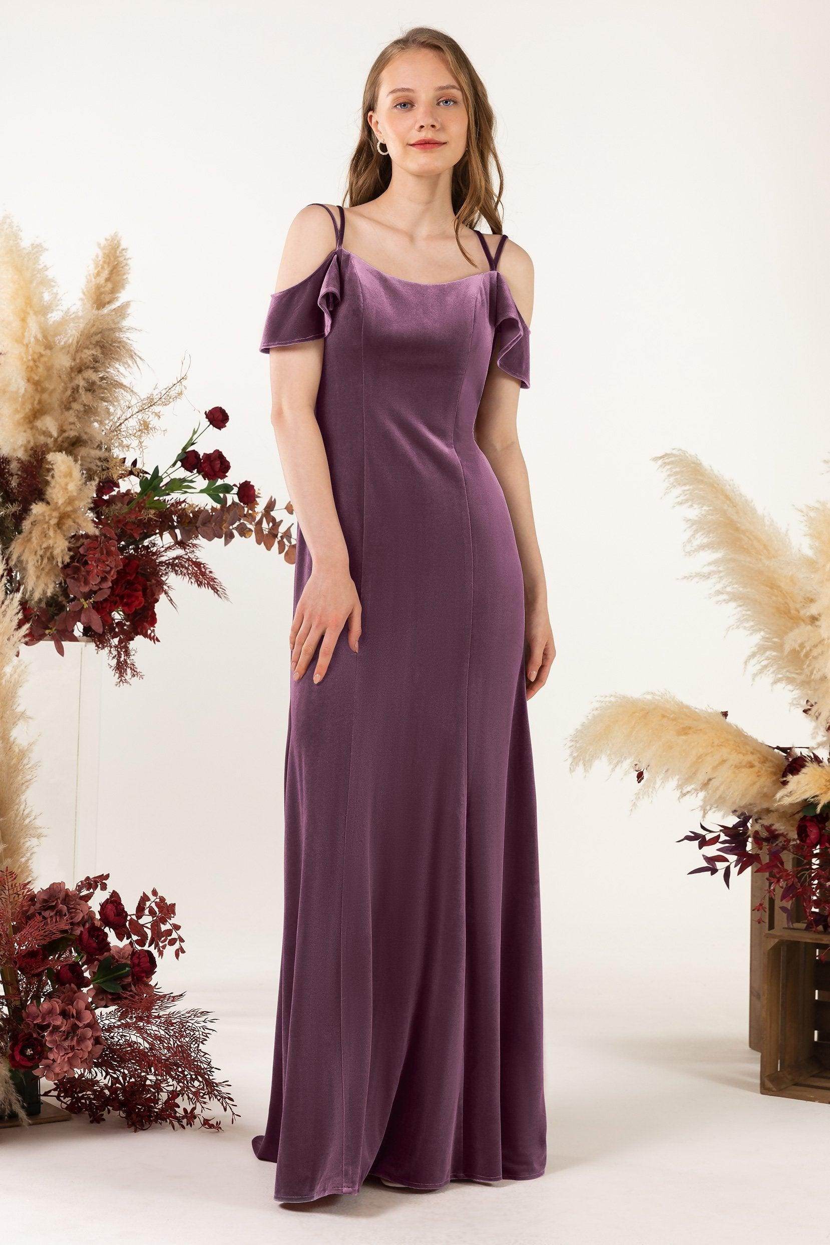 Trumpet Sweep-Brush Train Velvet Bridesmaid Dress Formal Dresses CB0526 - COCOMELODY