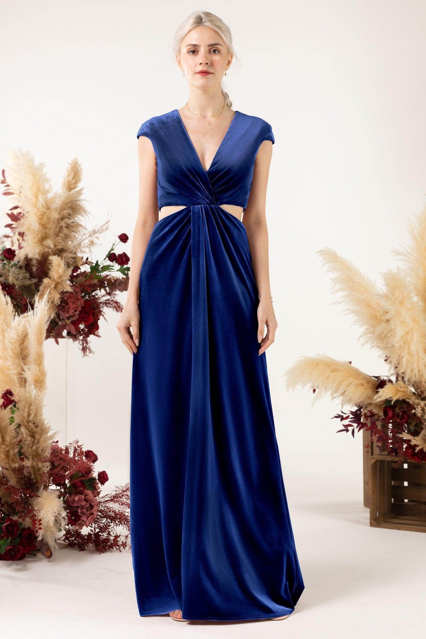 Sheath Sweep-Brush Train Velvet Bridesmaid Dress Formal Dresses CB0527 - COCOMELODY