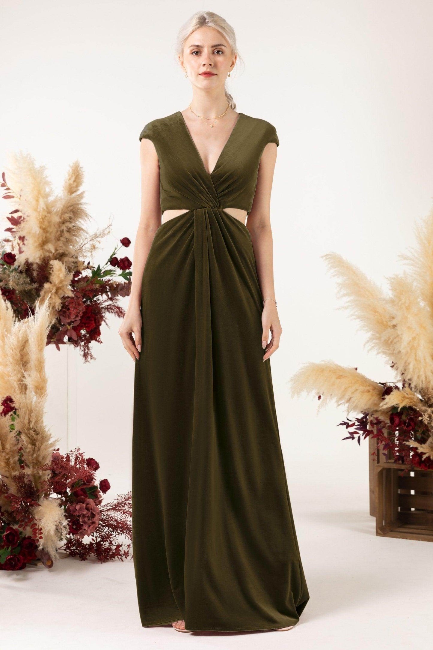 Sheath Sweep-Brush Train Velvet Bridesmaid Dress Formal Dresses CB0527 - COCOMELODY