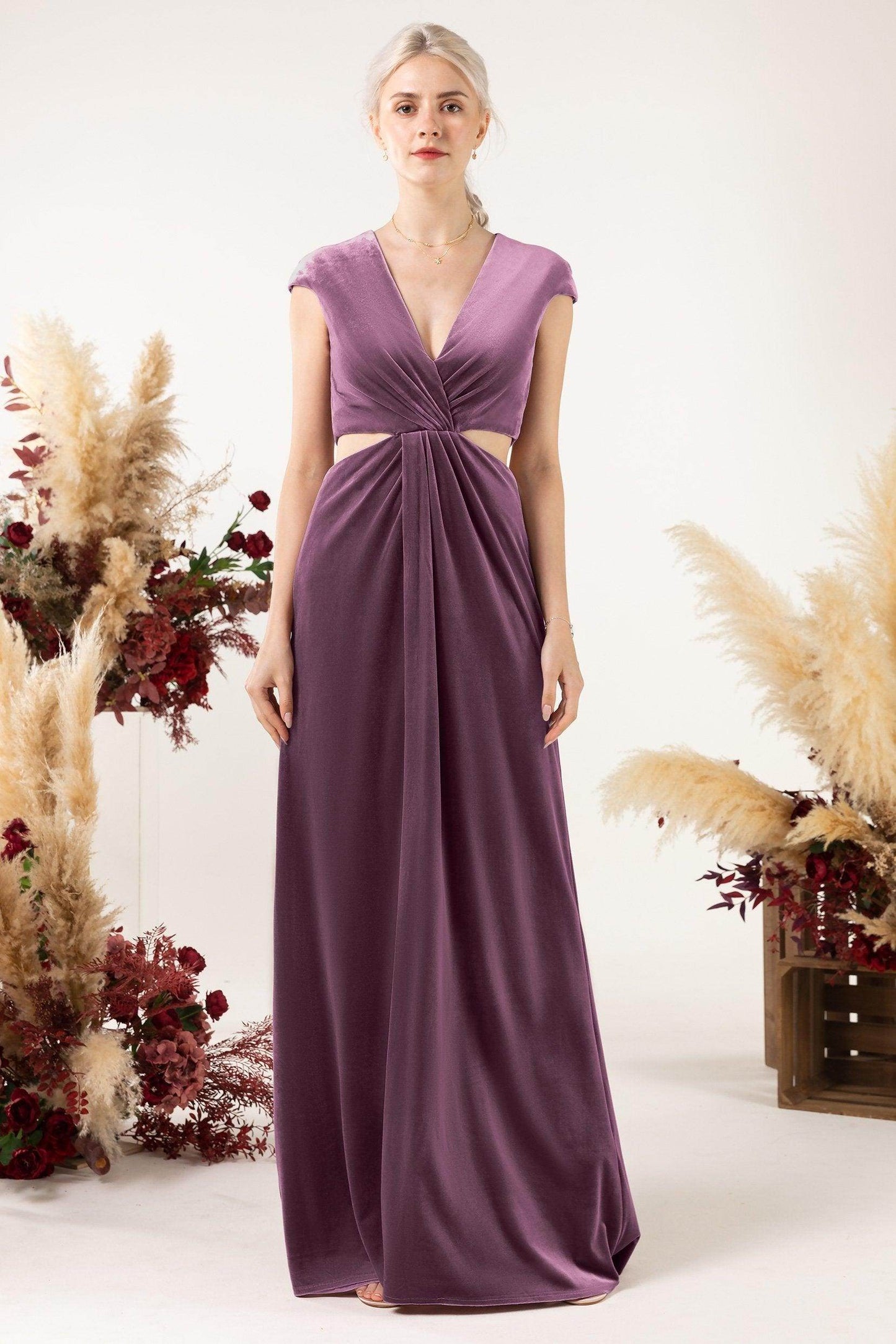 Sheath Sweep-Brush Train Velvet Bridesmaid Dress Formal Dresses CB0527 - COCOMELODY