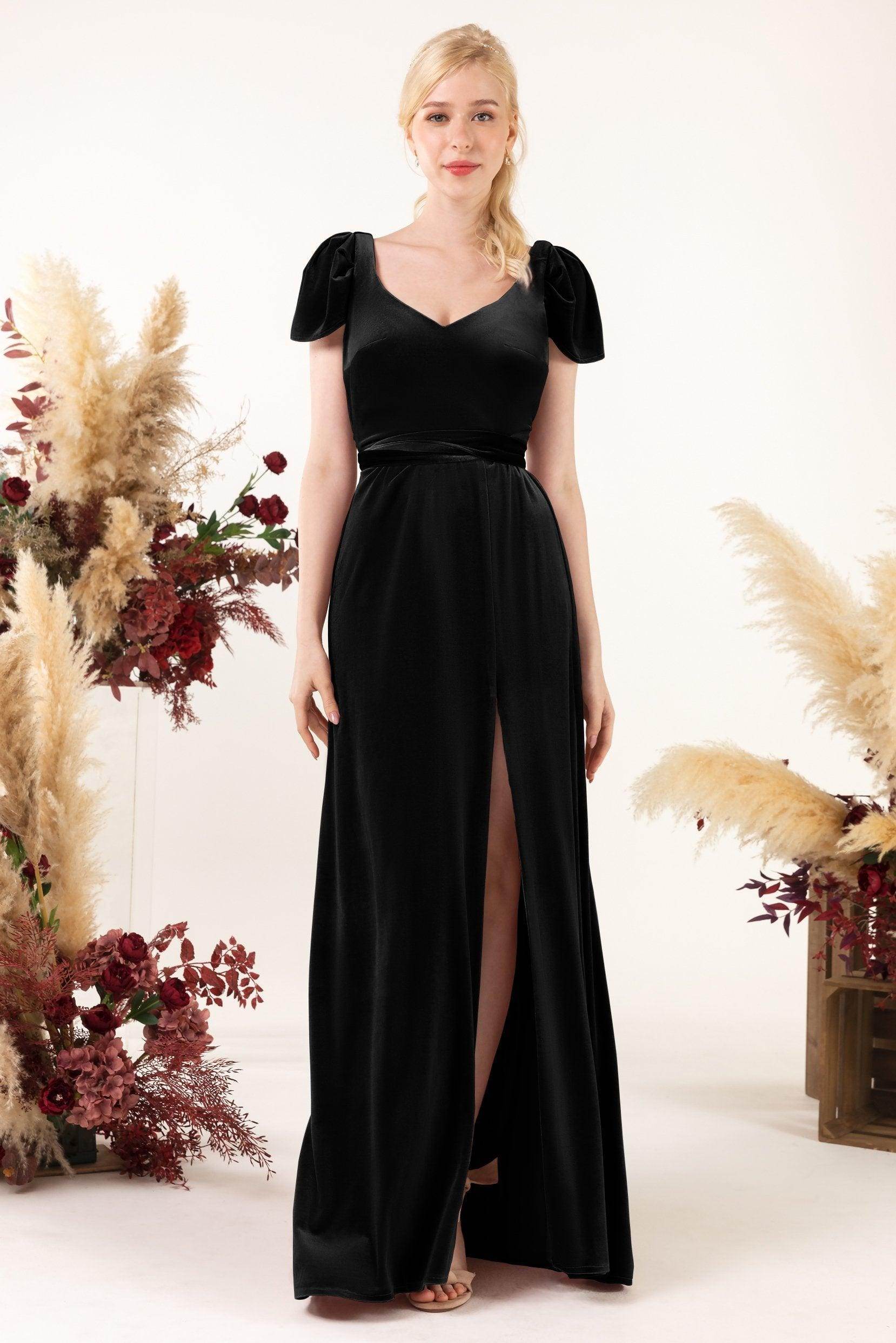 Sheath-Column Floor Length Velvet Bridesmaid Dress Formal Dresses CB0528 - COCOMELODY