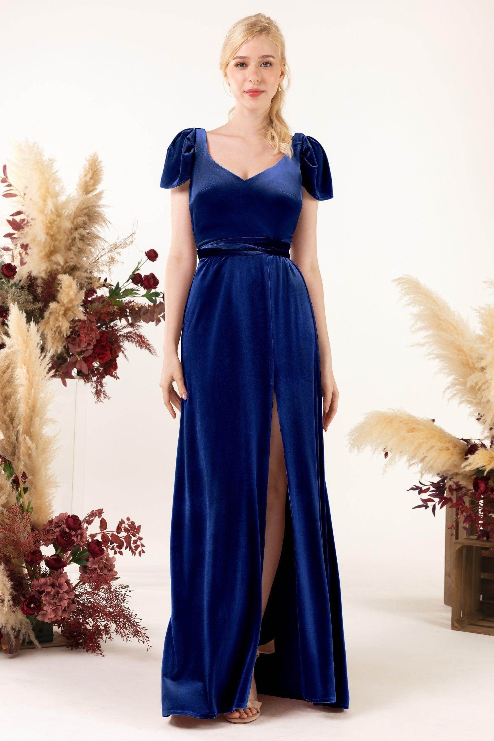 Sheath-Column Floor Length Velvet Bridesmaid Dress Formal Dresses CB0528 - COCOMELODY